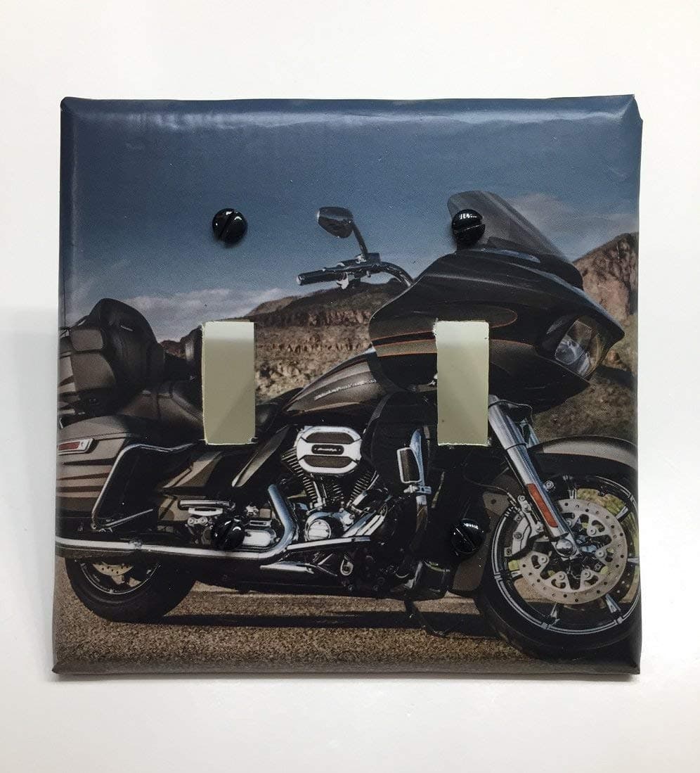 Recycled Harley Davidson motorcycle,DOUBLE LIGHT plate cover,light switch plate, outlet cover, outlet plate, home decor, wall art, man cave,boy teen