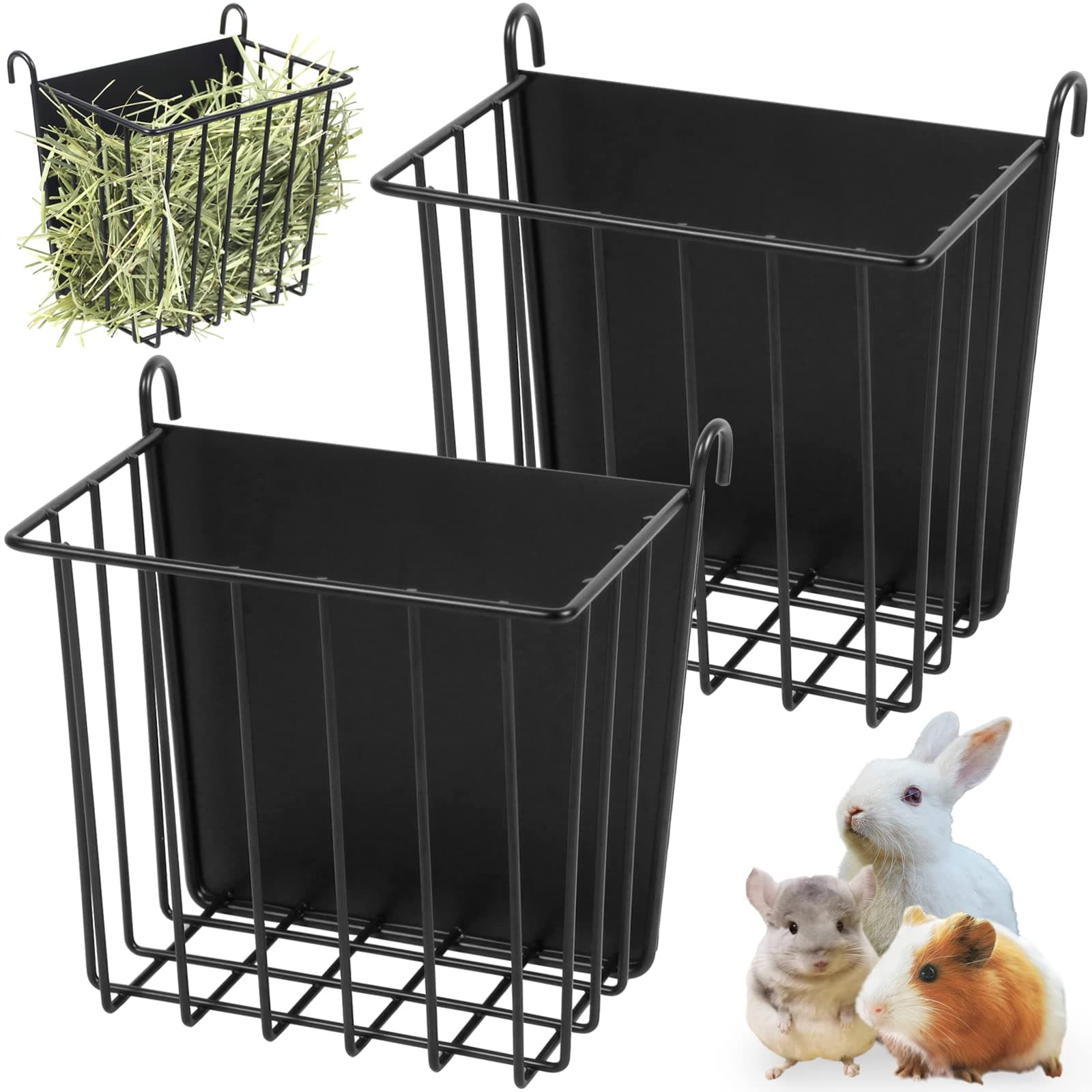 2PCS Rabbit Hay Rack with Heavy-Duty Metal Frame Rabbit Hay Holder for Cage - Guinea Pig Hay Feeder Bunny Hay Feeder,for Rabbits Guinea Pigs Bunny Chinchillas