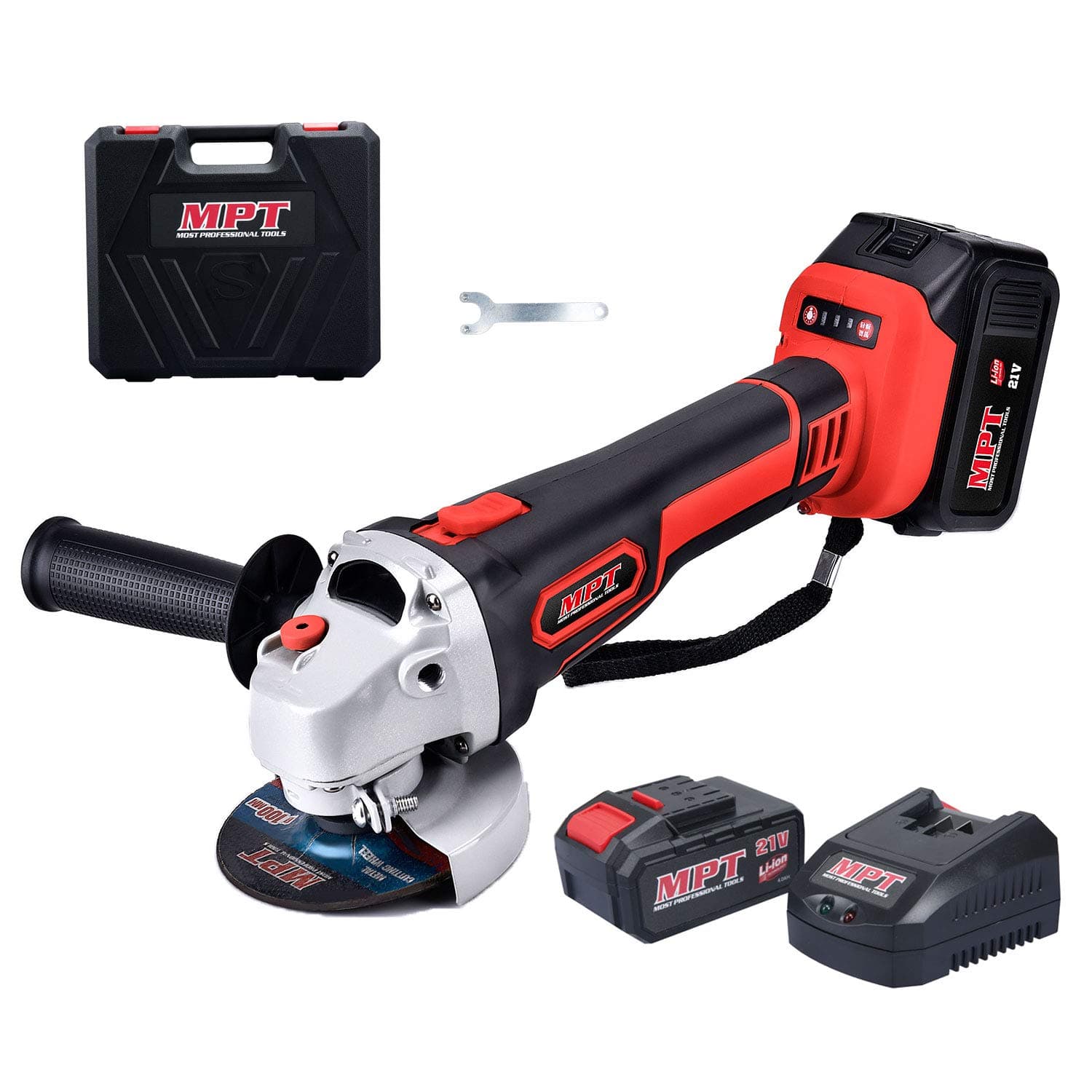 MPT 21V Max 4 1/2” Cordless Angle Grinder Brushless Motor with 4.0Ah Li-ion Battery Fast Charger