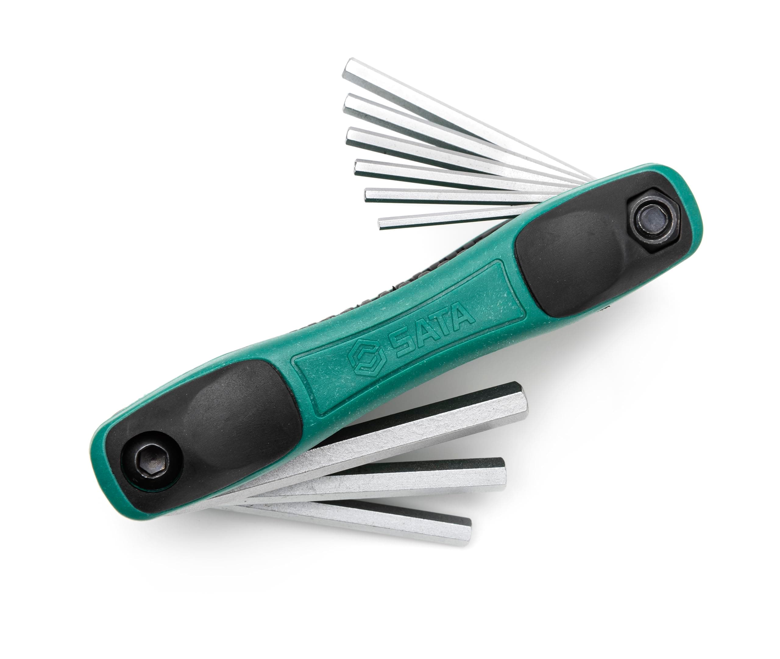 SATA ST09122SJ 9-Piece SAE Folding Hex Key Set, 5/64-Inch - 1/4-Inch, with Alloy Steel Construction and Dual Material Comfort Grip