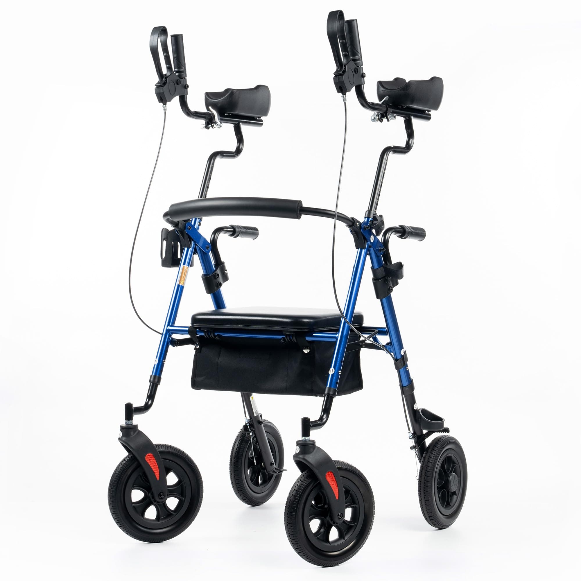 ELENKER Upright Rollator Walker, Stand Up Rolling Walker with 10’’Big PU Wheels and Adjustable Padded Armrests for Seniors from 4’8”to 6'4” (Blue)