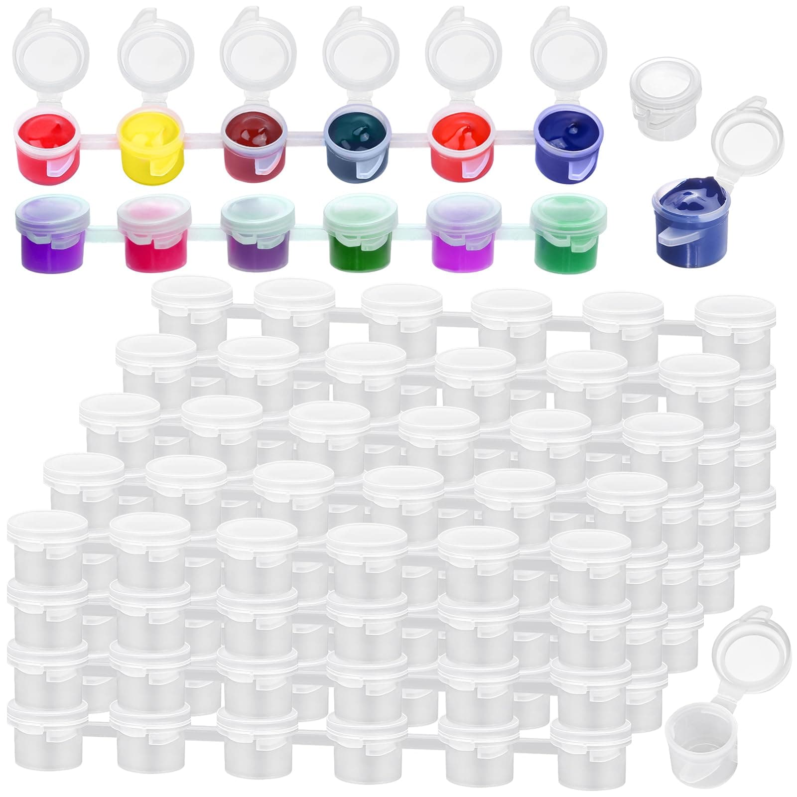 Caffox 240 Pieces Empty Paint Pot, 40 Strips Acrylic Mini Holder Container Strip Storage With Lid for Classrooms School Art and Crafts 3ml/ 0.1oz