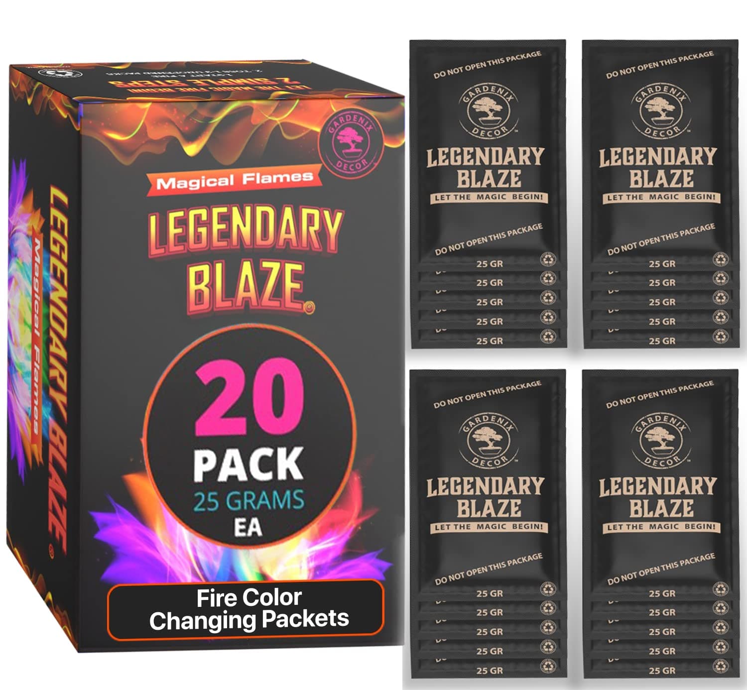 20 Pack Legendary Blaze Magical Flames Fire Color Changing Packets - Fire Pits and Campfire Accessories for All Seasons - Create Magic Colorful Fire with Color Flame Packs for Fire Pit