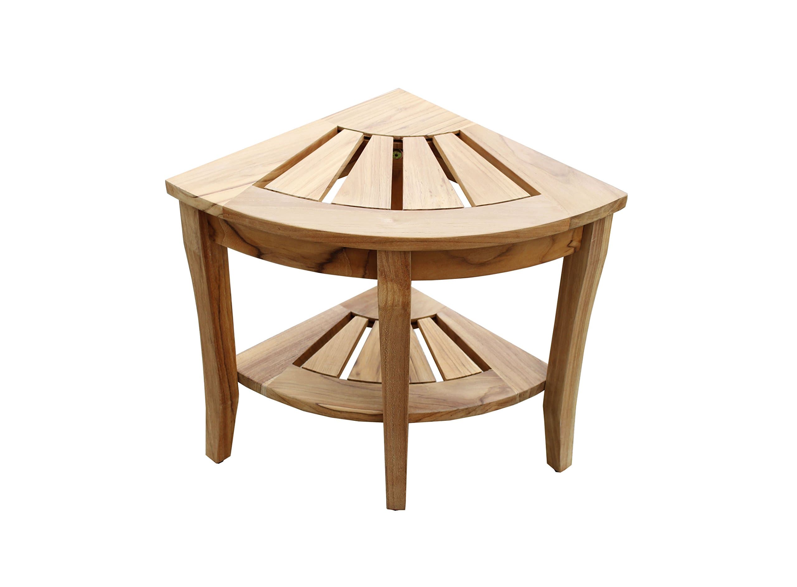 Amayo Home 100% Sturdy Solid Teak Wood Corner Shower Bench with Shelf and Rubber Feet,15.5" Wide, 18" high. Compact Bathroom Shower Seat Stool. Perfect for Indoor, Outdoor Use