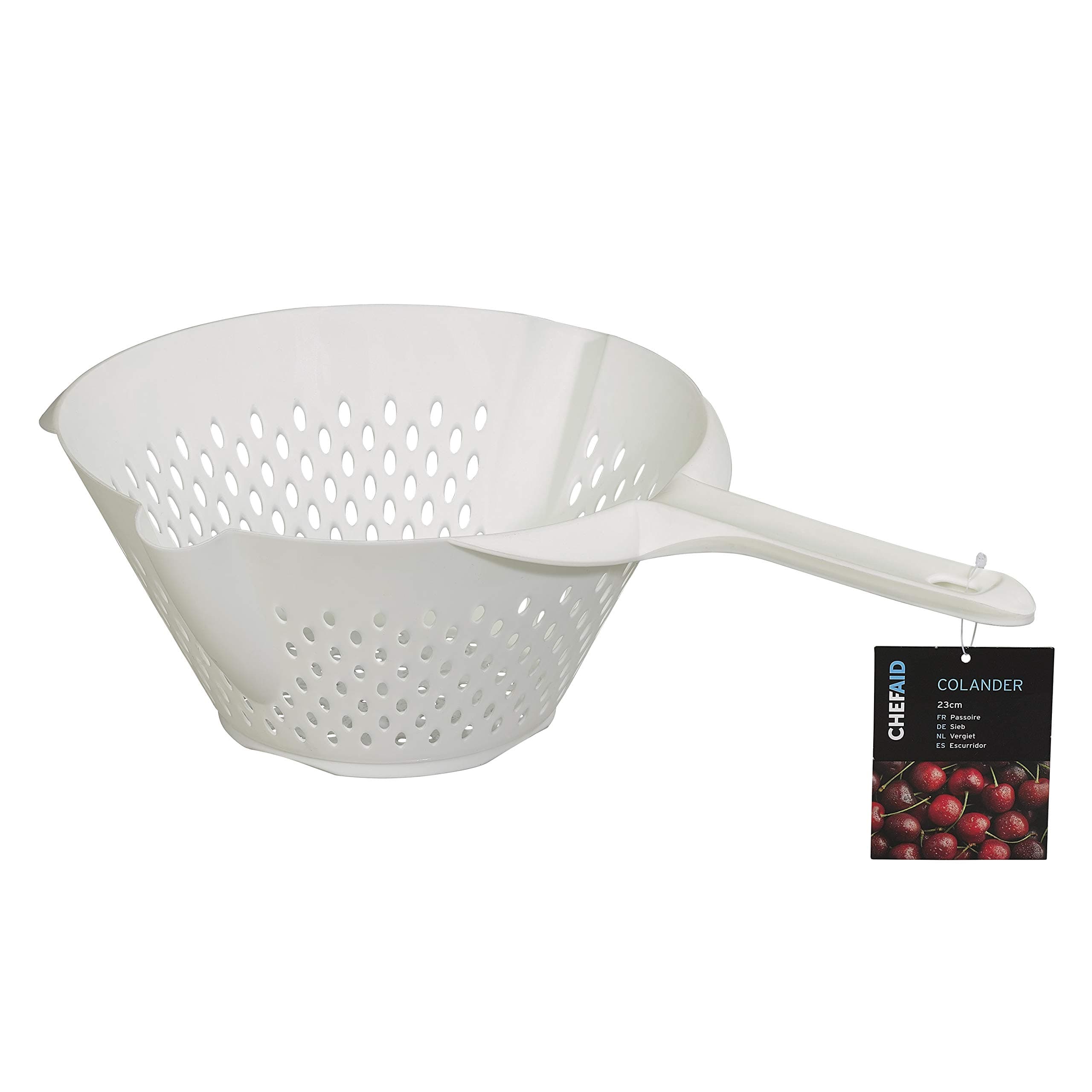Chef Aid 23cm Plastic Colander with Dual Pouring Lips and Handle, Lightweight, Durable Strainer for Draining Pasta, Vegetables, and Fruits, BPA Free, Dishwasher Safe