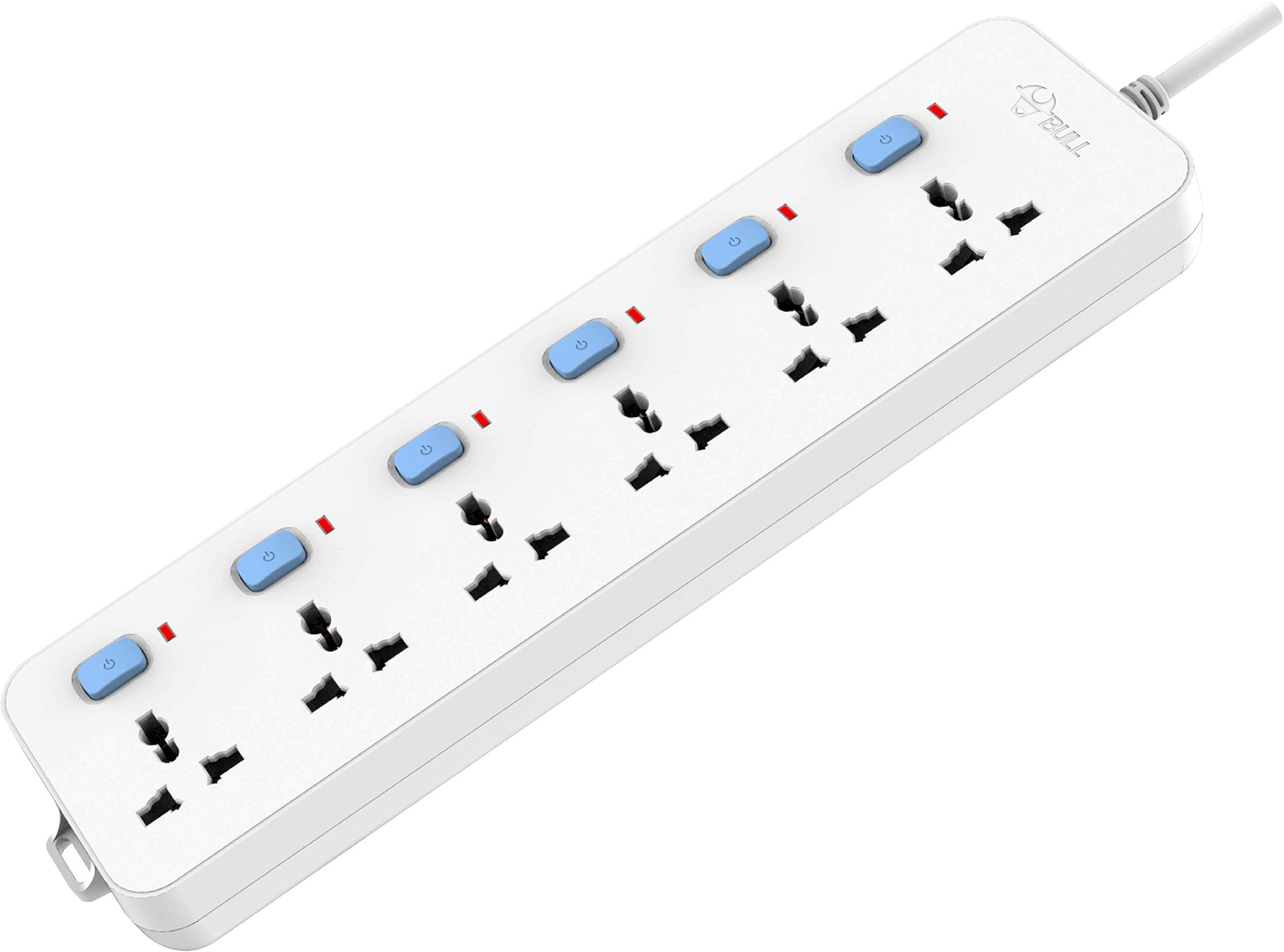 Gongniu (Formerly Bull) Extension Board; 6 Socket, 6 Switch, 3 M Wire, 250 Volts, Multicolour