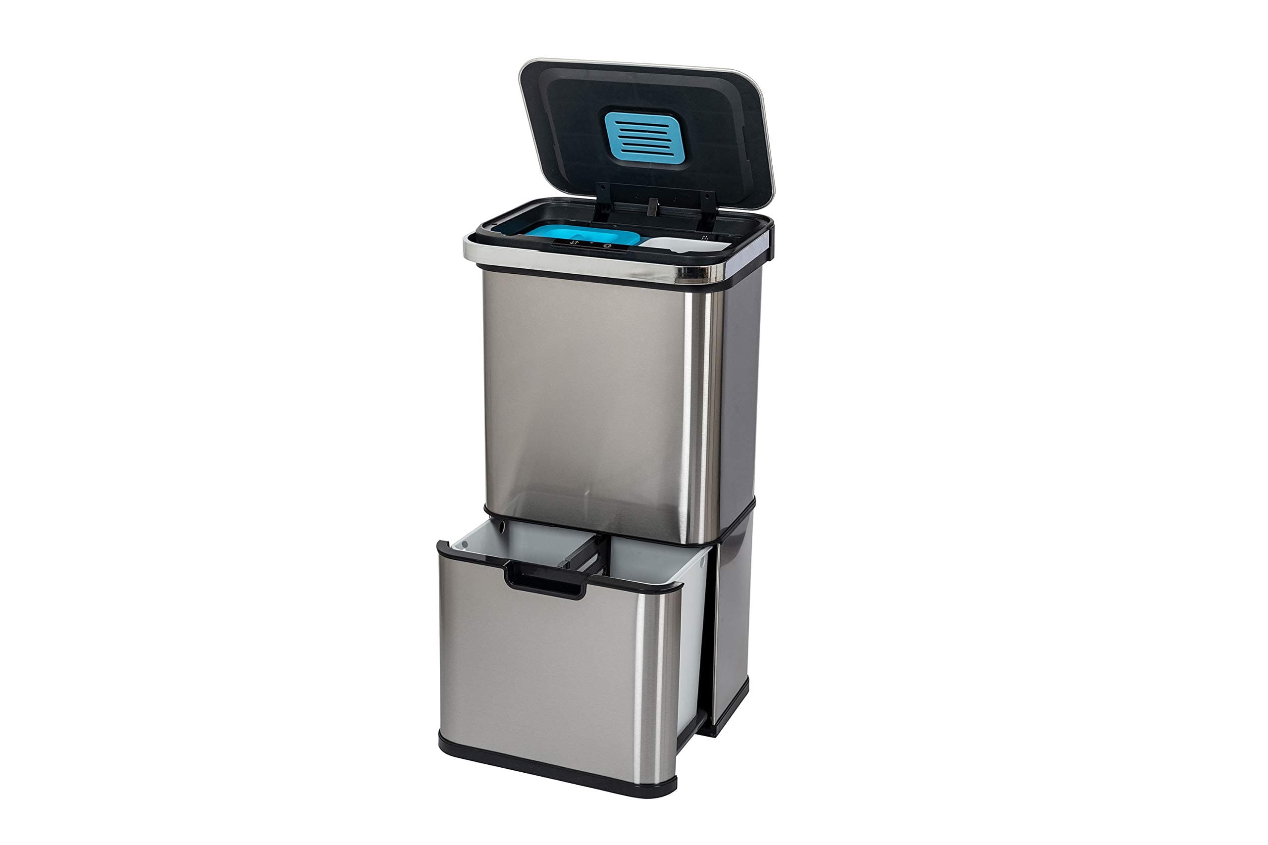 Addis 50 litre Recycling Sensor tower Bin with 4 compartments wet dry kitchen utility waste trash, Stainless Steel