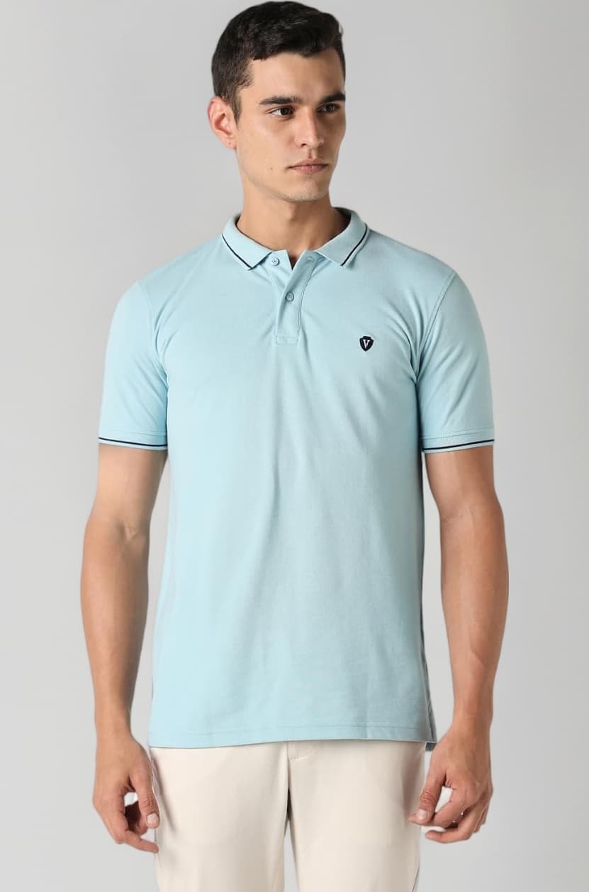 Van Heusen Men's Cotton Solid Regular Fit Collar Polo T-Shirt