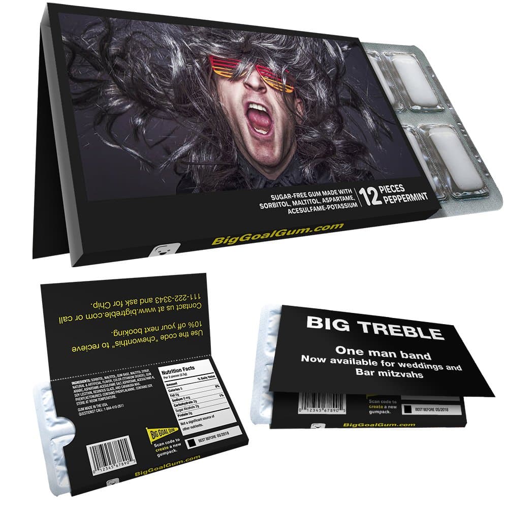 Personalized Gum Packs with a Tear-Away Card - Customized Message - Custom Images - Pack of Sugar-Free Peppermint Gum - Memorable Merchandise - Big Goal Gum - 15 Packs per Box