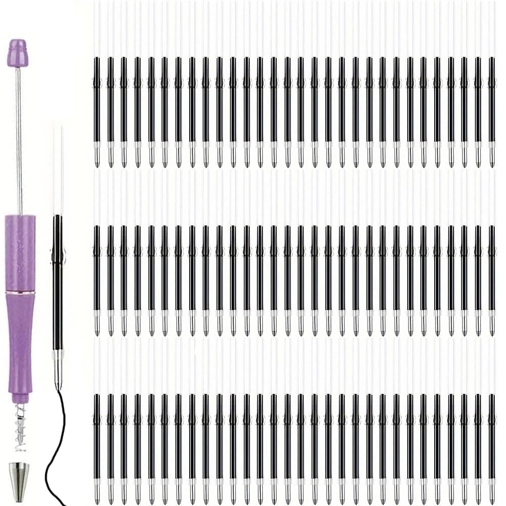 100pcs Beadable Pens Refills for Plastic Bead Ballpoint Pen，Beadable Pens Bulk Refills，Bead Pens Refills (Black)