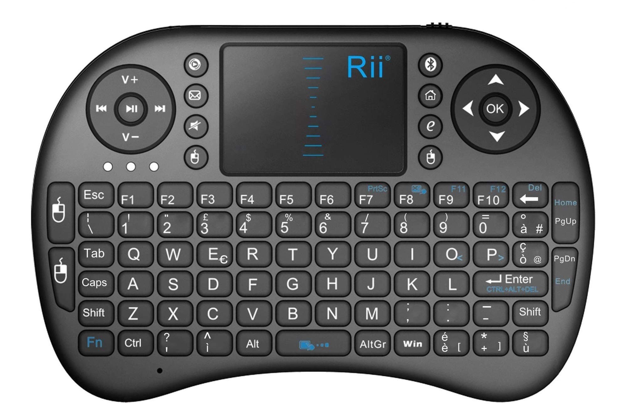 Rii Mini i8 Bluetooth Keyboard, Mini Keyboard with Touchpad Mouse for Tablet, Smartphone, Mini PC, Computer, PlayStation, HTPC [Italian Layout] i8 Bluetooth (NERO)