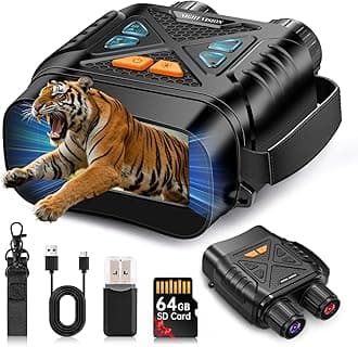 Night Vision Goggles, Night Vision Binoculars for Adults 10X Digital Zoom 7X Infrared Binoculars with 64GB TF Card for Photos and Videos, Ideal for Outdoor Camping and Wildlife Observation