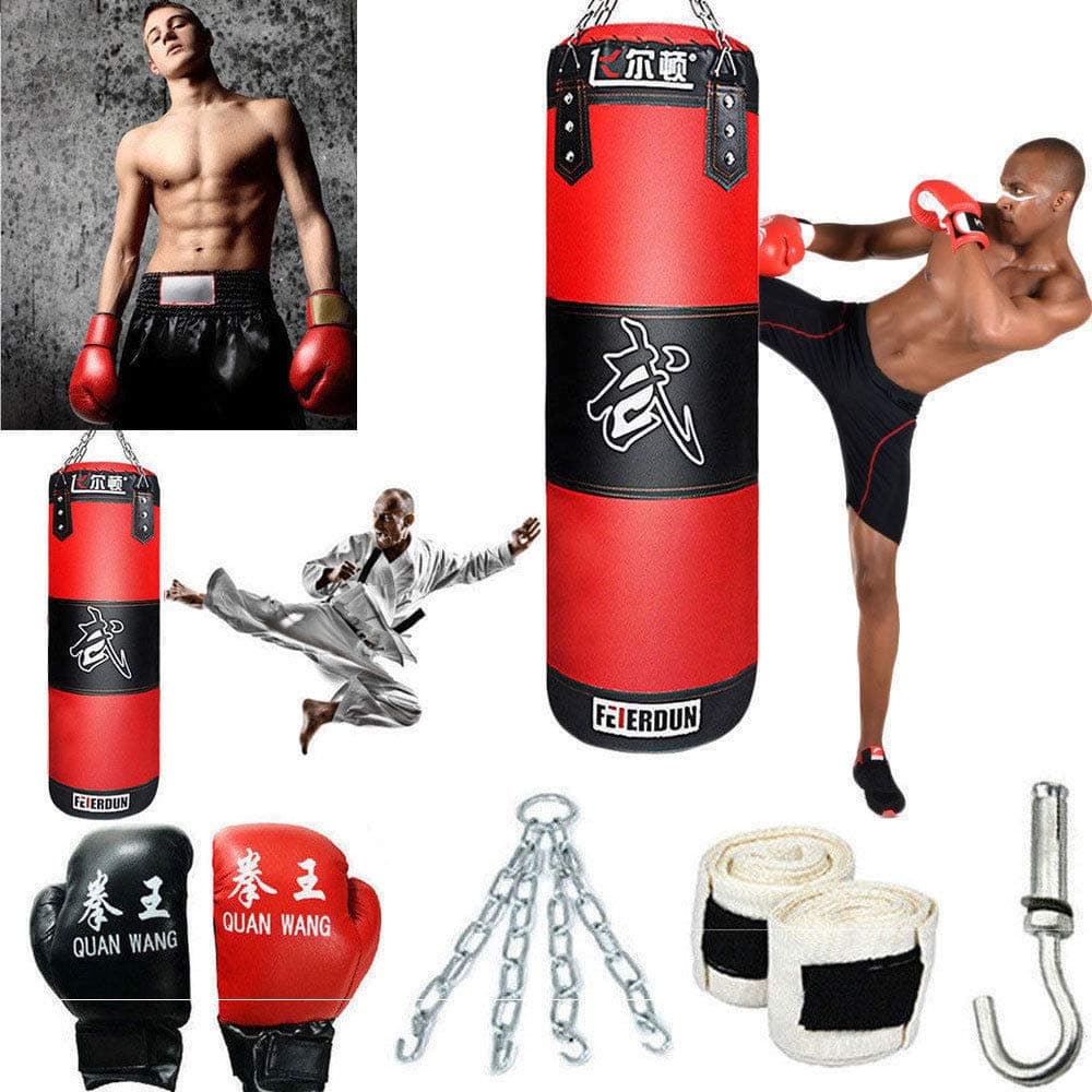 888WarehouseFull Heavy Boxing Punching Bag (Empty), Training Gloves Speed Set Kicking MMA Workout, Taekwondo Training Fitness Heavy Boxing Workout, Muay Thai Kick Bag, Home Gym