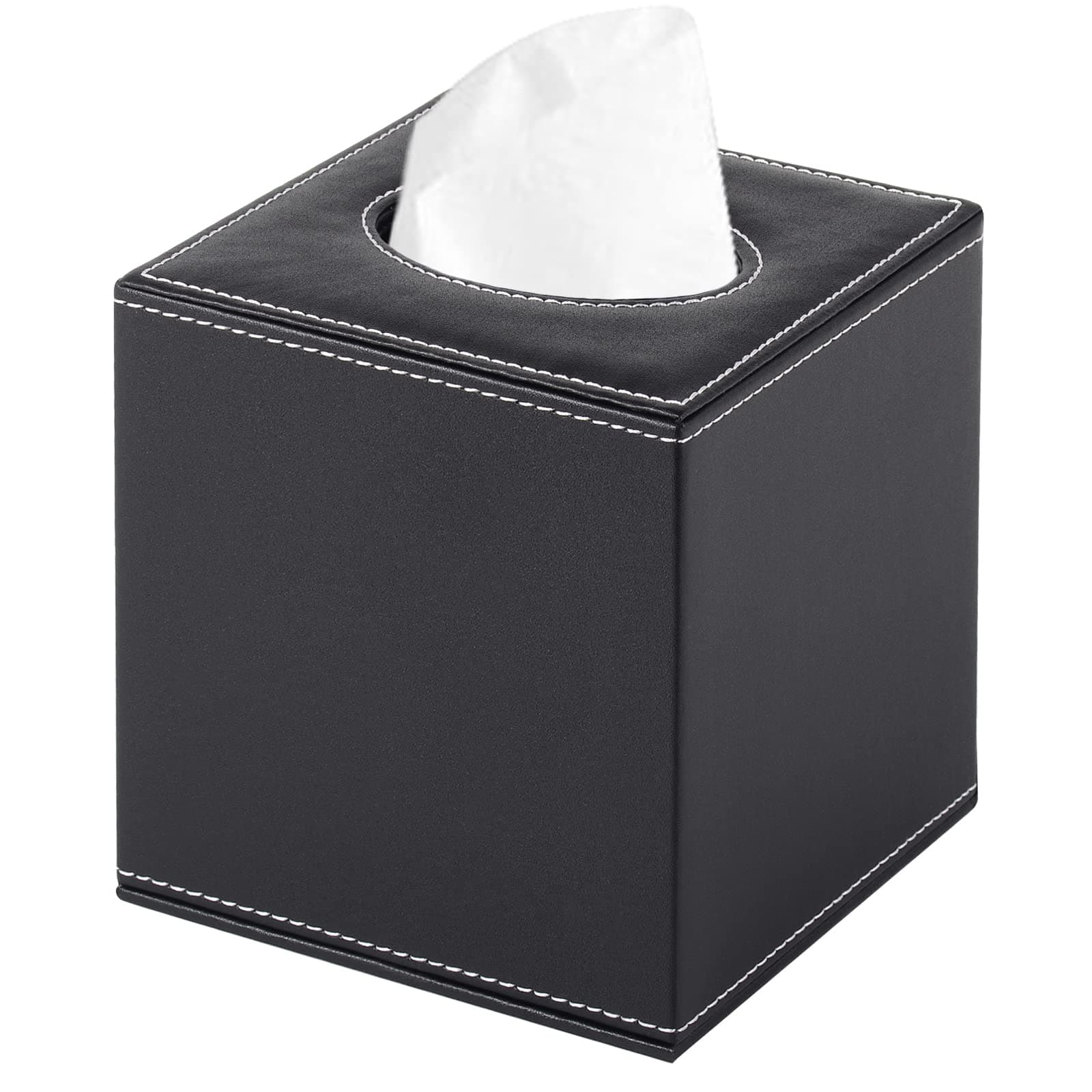 PU Leather Tissue Box Cover Square,Upgrade Large Size Napkin Holder Pumping Paper Case Dispenser,Facial Tissue Holder with Magnetic Bottom for Home Office Car Hotel Restaurant Black (Black-1)