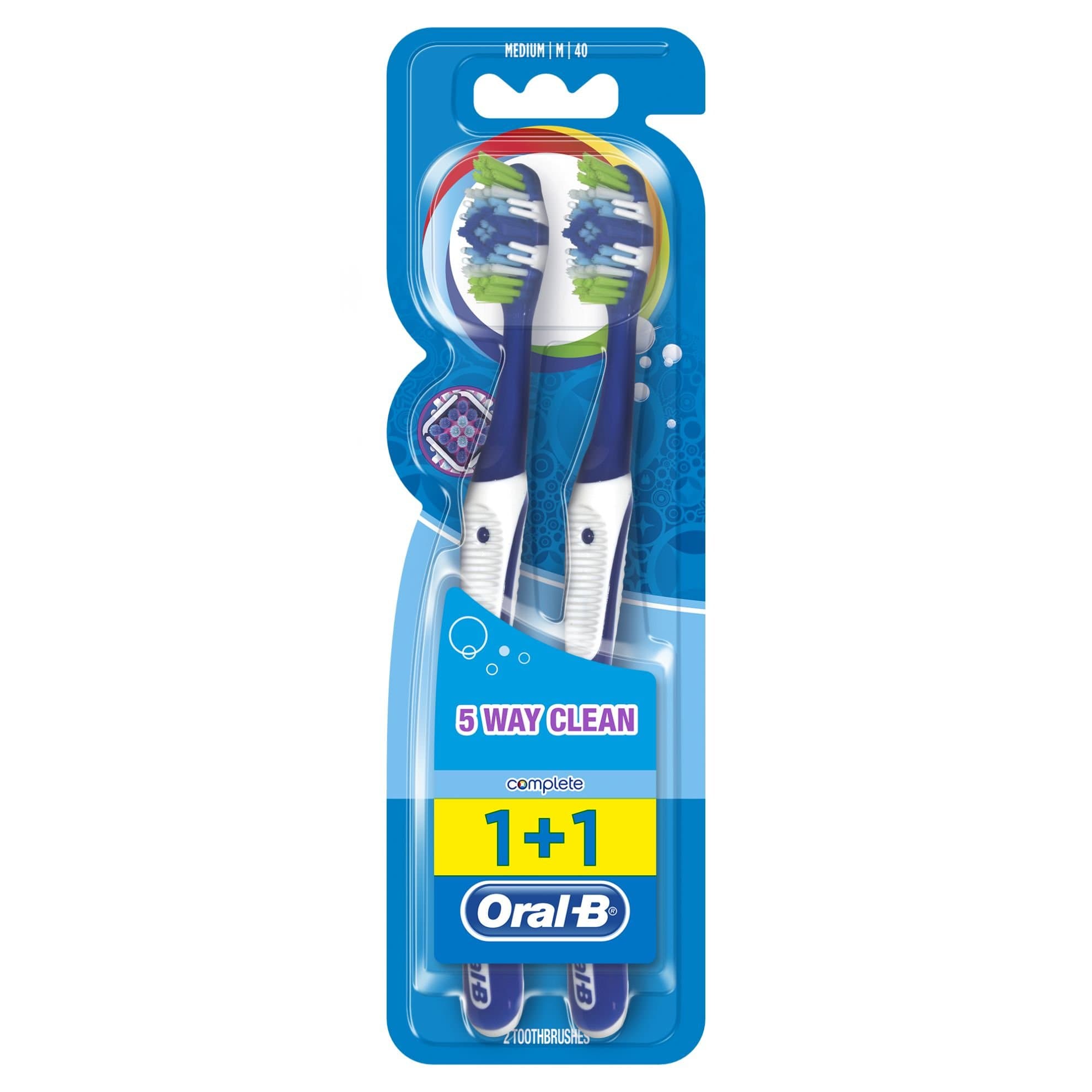 Oral-B Complete 5 Way Clean Manual Toothbrush Medium, 2 Pieces