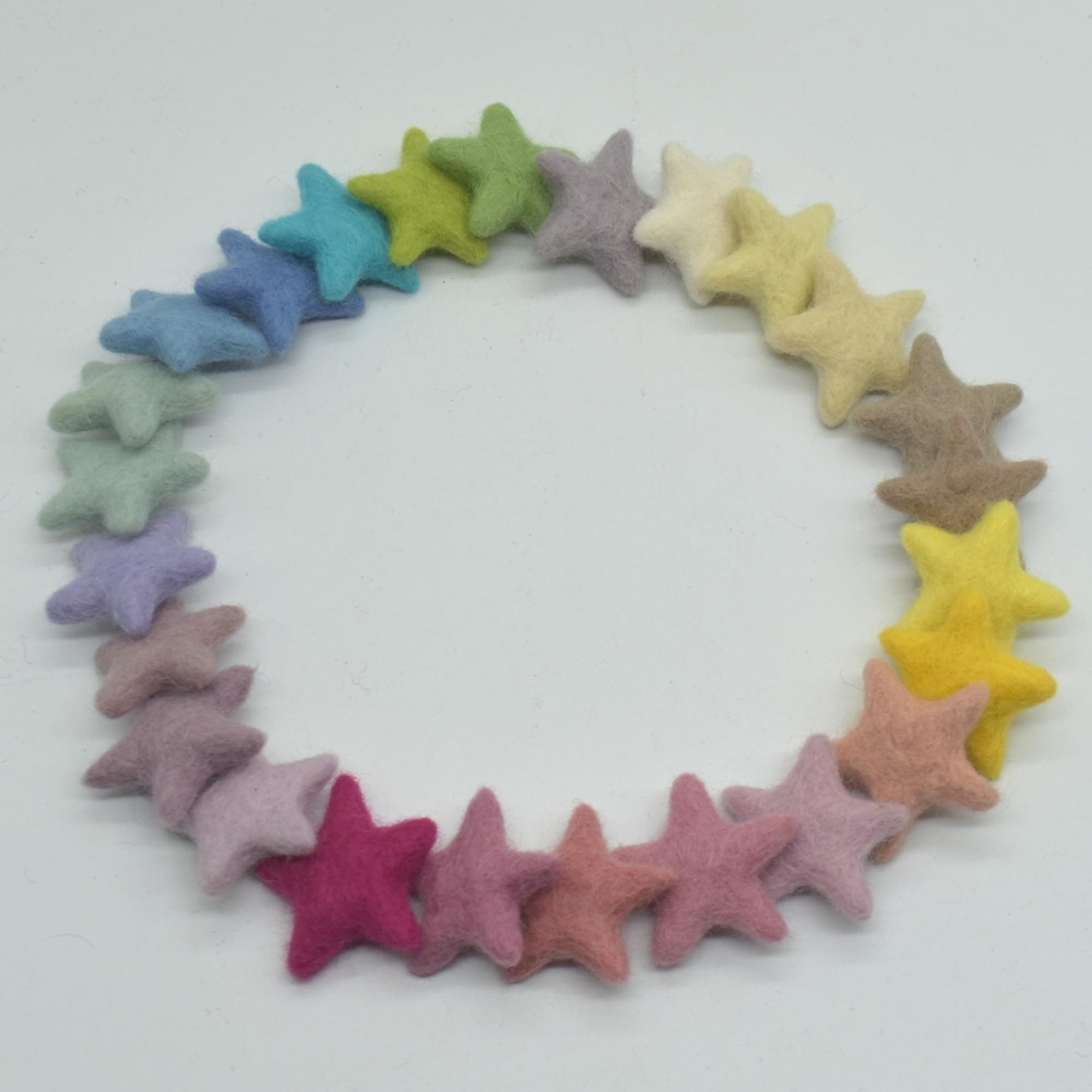 100% Wool Felt Stars - 25 Felt Stars - Assorted Light, Pale & Pastel Colours