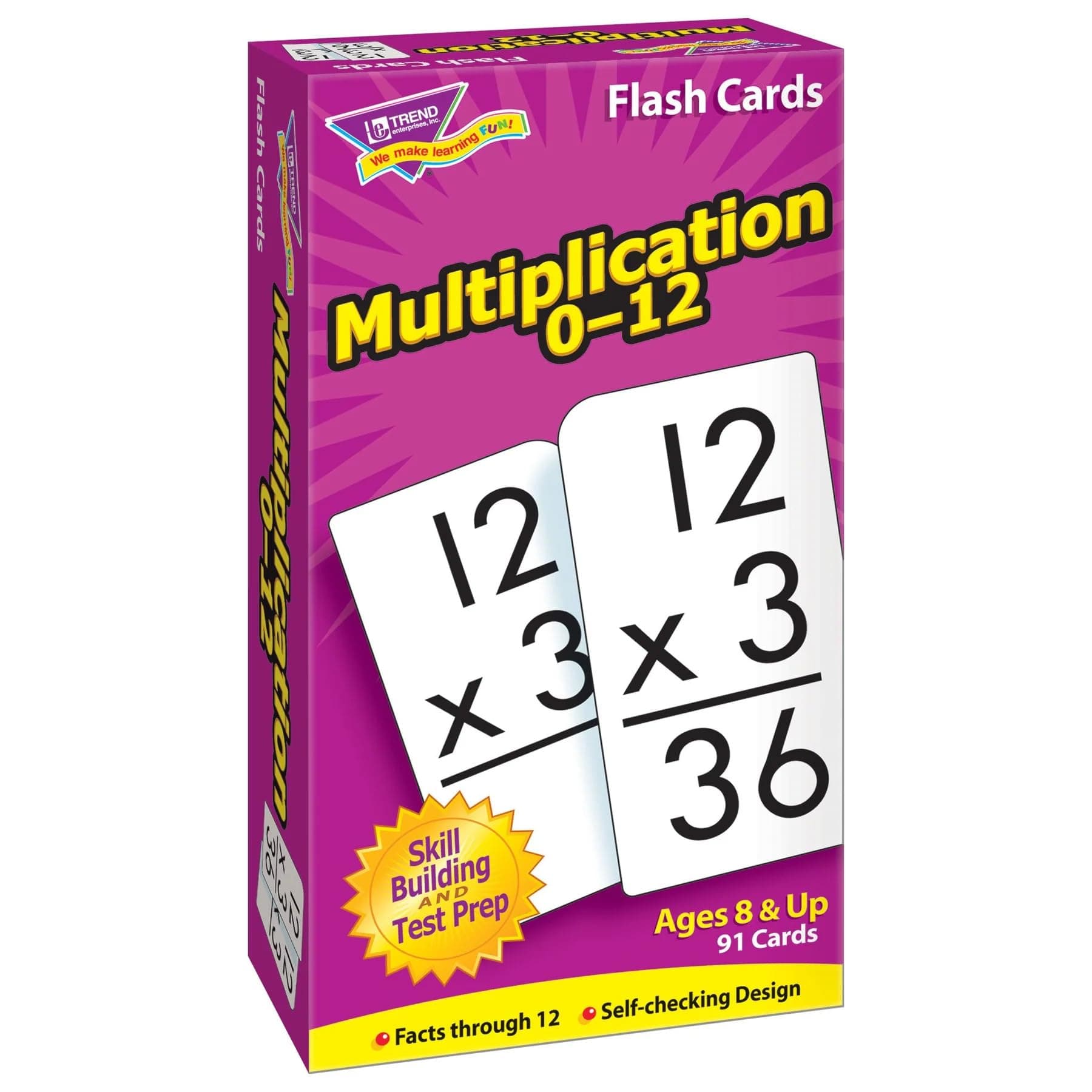 TREND ENTERPRISES: Multiplication 0-12 Skill Drill Flash Cards, Exciting Way for Everyone to Learn, Facts Through 12, Self-Checking, Great for Skill Building and Test Prep, 91 Cards Included, Ages 8+