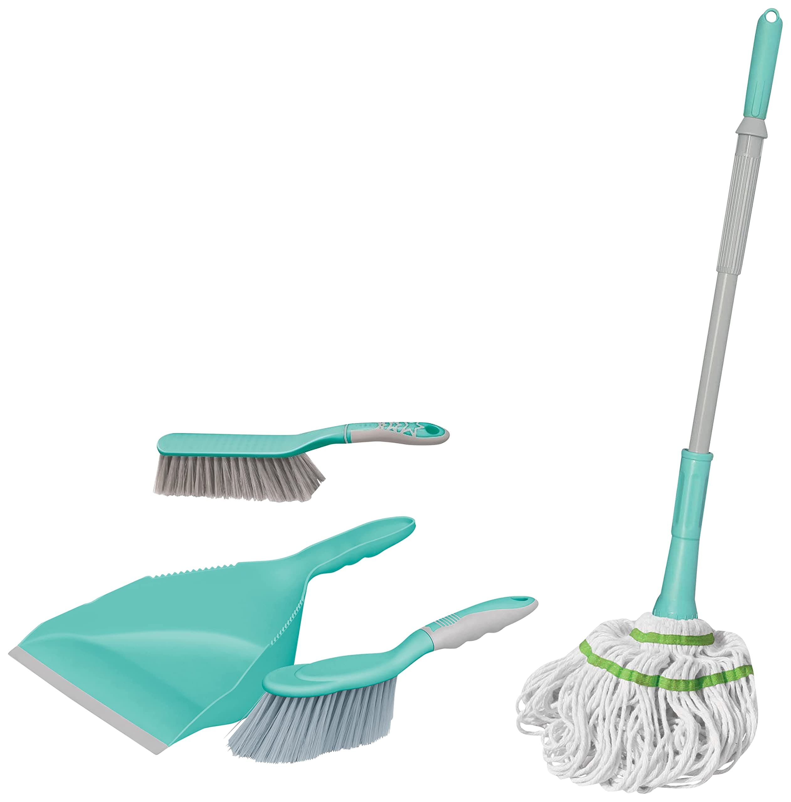 Spotzero By Milton Twist and Squeeze Cotton Mop,Multicolor&Spotzero by Milton General Cleaning Daily Duster (Aqua Green)&Spotzero By Milton Dustpan Set with Brush (Aqua Green), Pack of 2