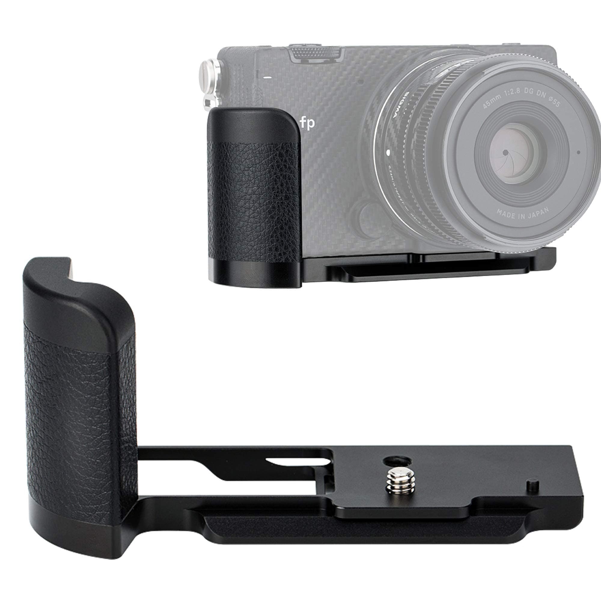 JJC HG-FP Hand Grip for Sigma Fp, fp Grip Holder, Arca Swiss Quick Release L Bracket Holder for Sigma Fp, w Anti Slip Pad, Made of Aluminum Aloy & Microfiber Leather, Replaces Sigma HG-21 Hand Grip