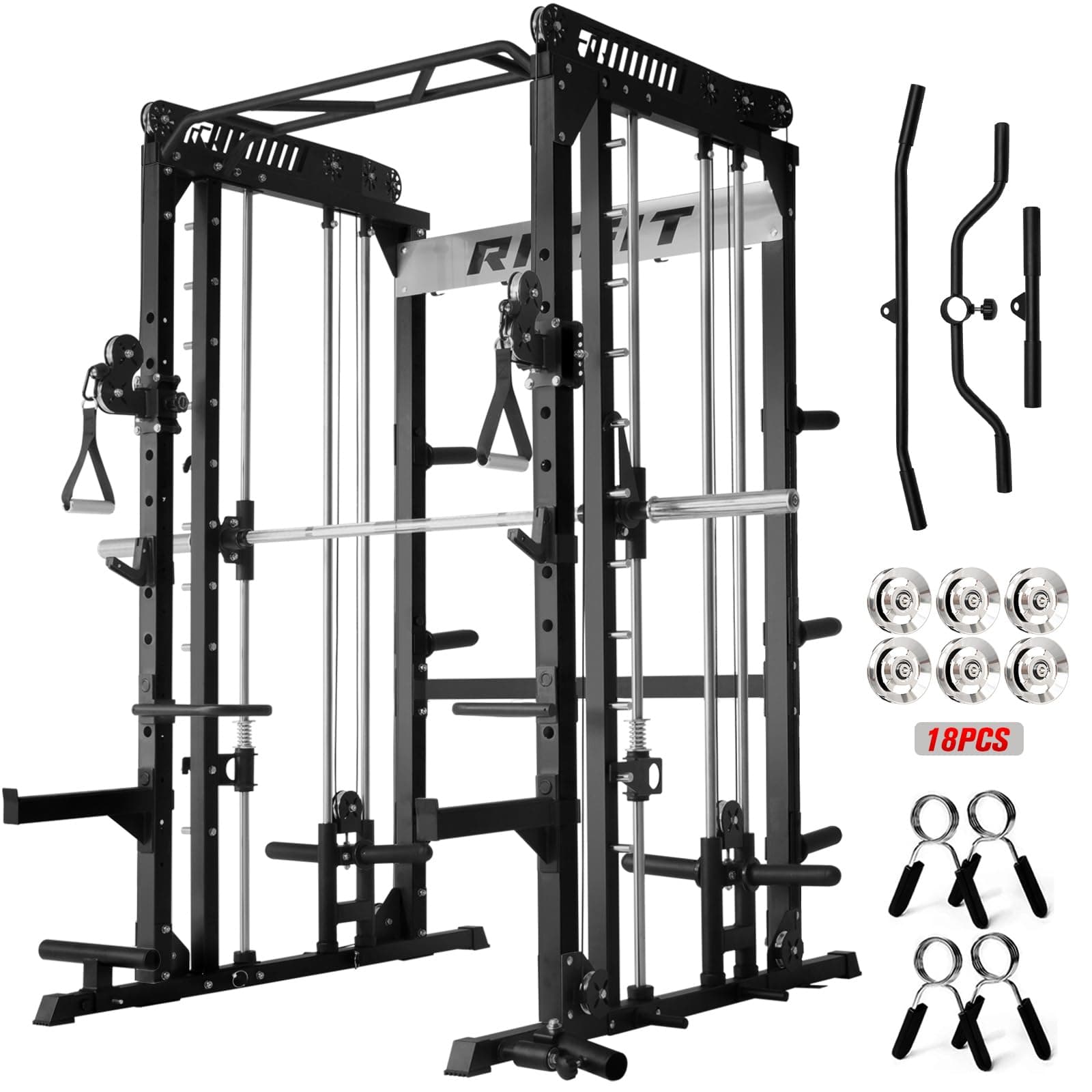 RitFit M1 Pro Smith Machine with Cable Crossover System, Multi-Function Squat Rack Power Cage for Home Gym, Power Rack and Packages