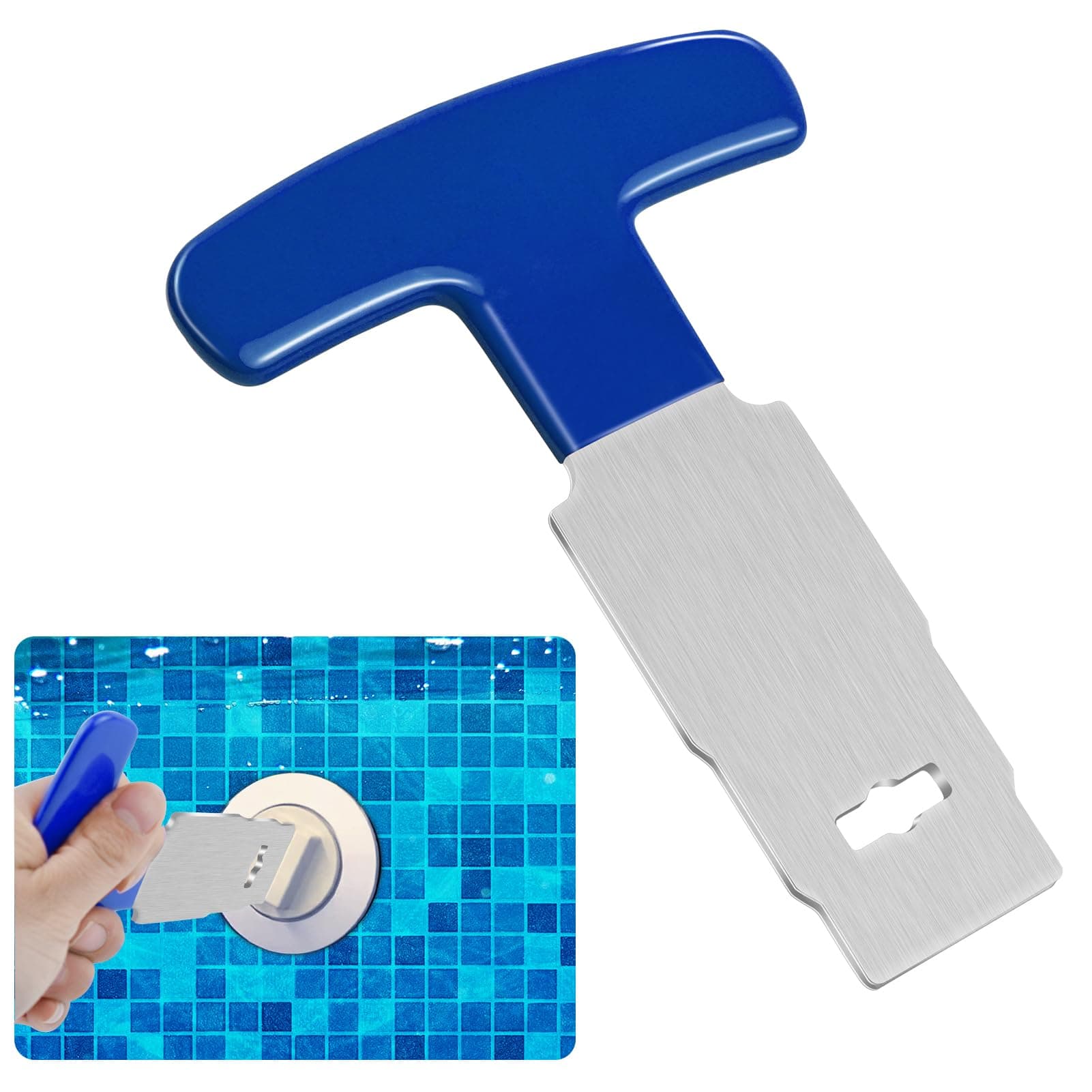 Pool Plug Removal Tool with Handle Grip, Upgraded Metal Eyeball Seat Removal Tool for Above& Inground Pool Spa Return Jet Plug Nozzles Inlet Fittings, Compatible with SP1419A-SP1419E Hayward (Blue)
