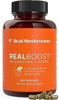 Real Mushrooms RealBoost Capsules – Cordyceps Mushroom, Panax Ginseng & Guayusa Extract – for Overall Wellness & Energy Support – Vegan, Non-GMO, No Fillers – 60 Count Mushroom Supplement Blend