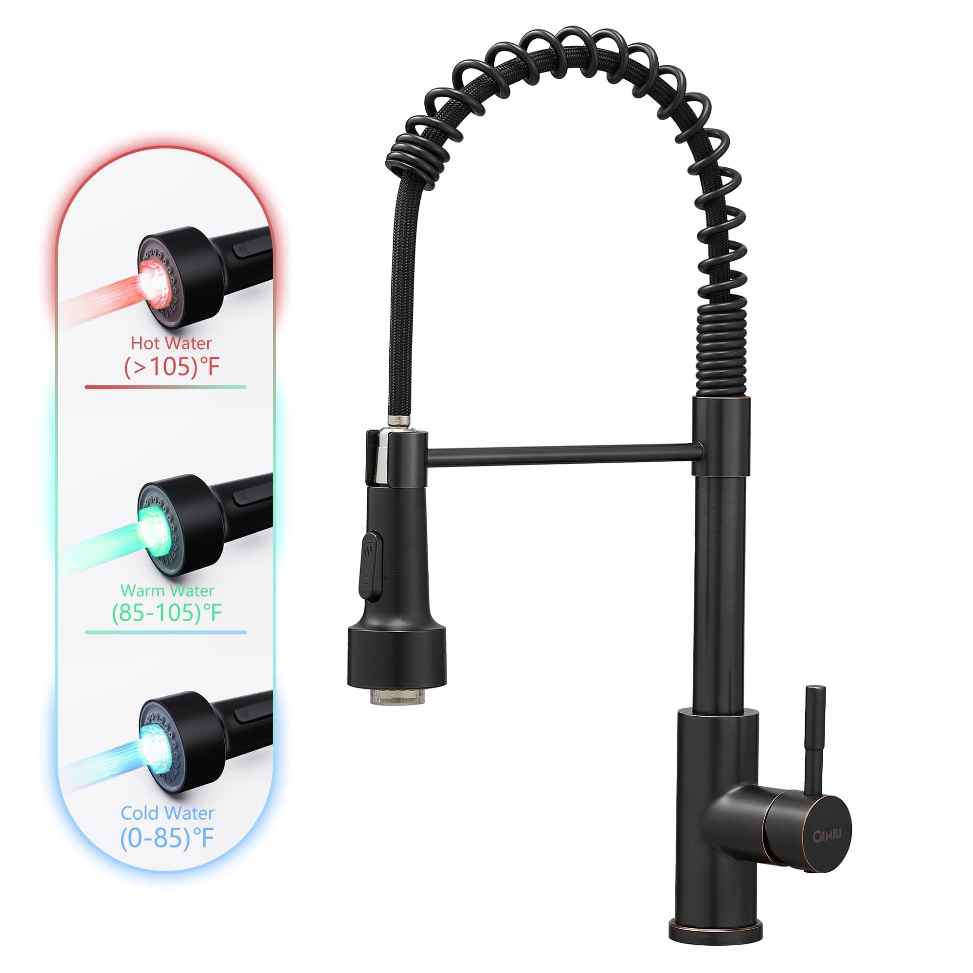 Oil Rubbed Bronze Kitchen Faucet with Pull Down Sprayer Single Hole LED Sink Faucet, Suitable for Farmhouses, RV, Laundry Room, Outdoor, and Campers. Llave para fregadero de cocina