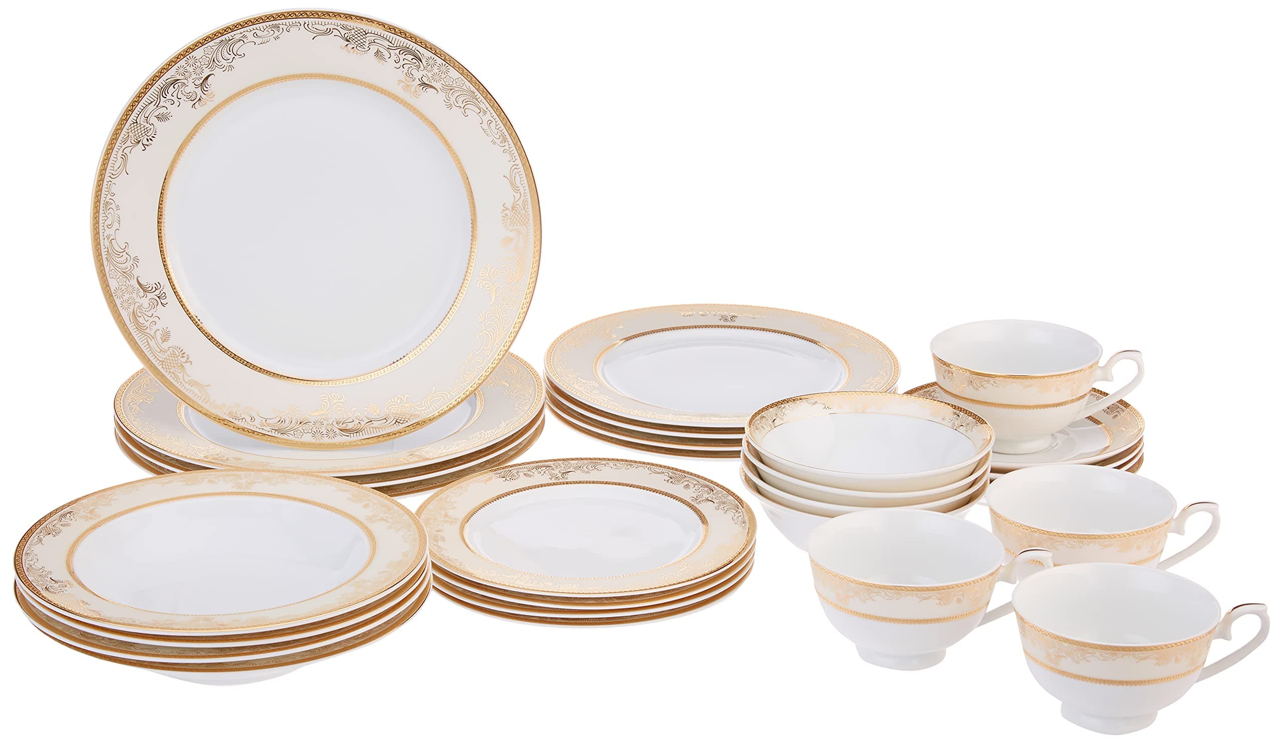 Lorren Home Trends 28 Piece 'Chloe' Bone China Dinnerware Set (Service for 4 People), Gold