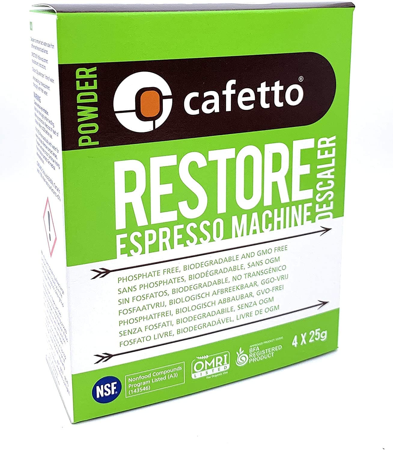 Cafetto Restore - Coffee Machine Cleaning Powder, Uses 4 Single Packets Descaler Restored Organic