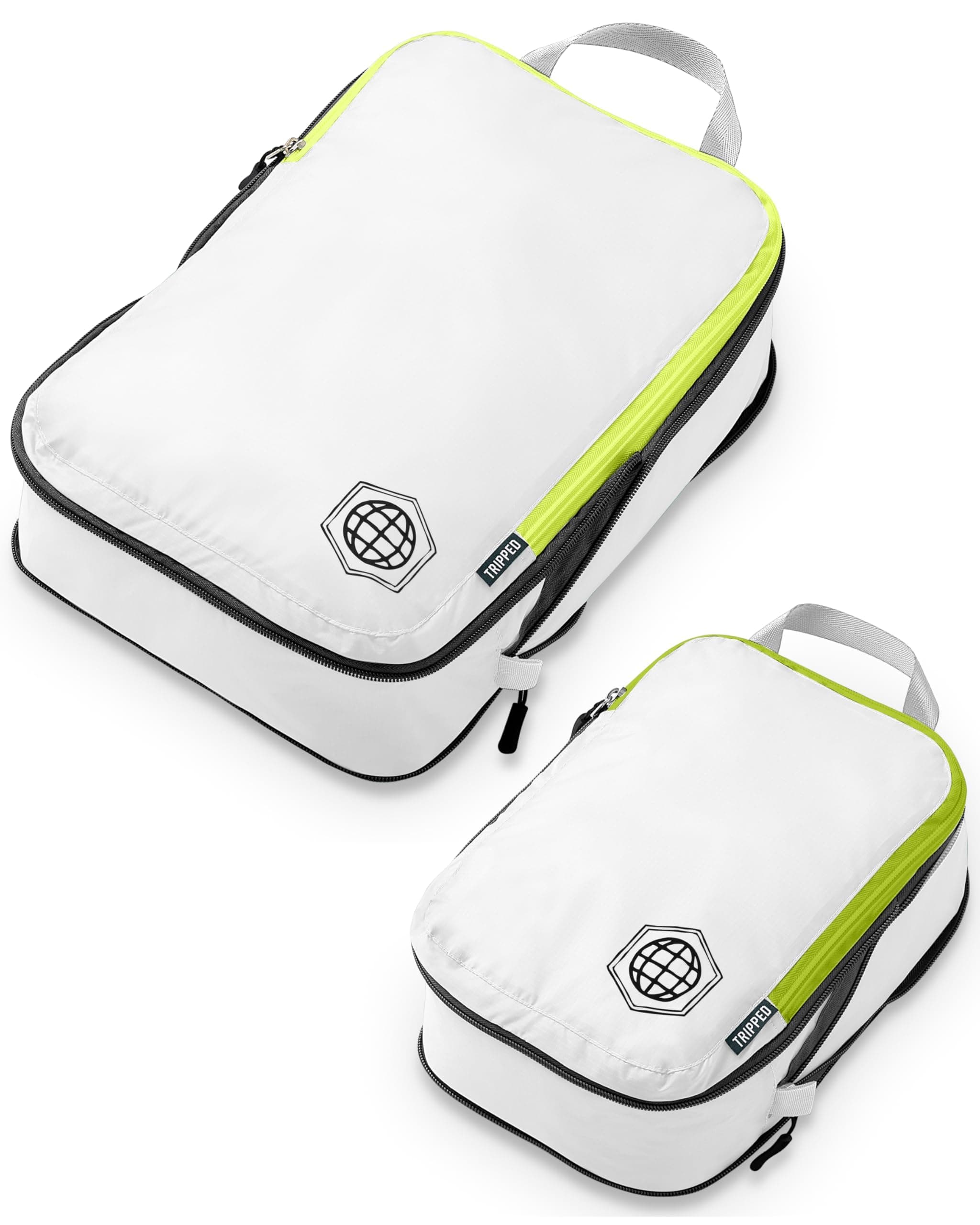 Compression Packing Cubes 2 Piece Set for Carryon Suitcases- Lightweight, Durable Clothes Organizer (White and Green)