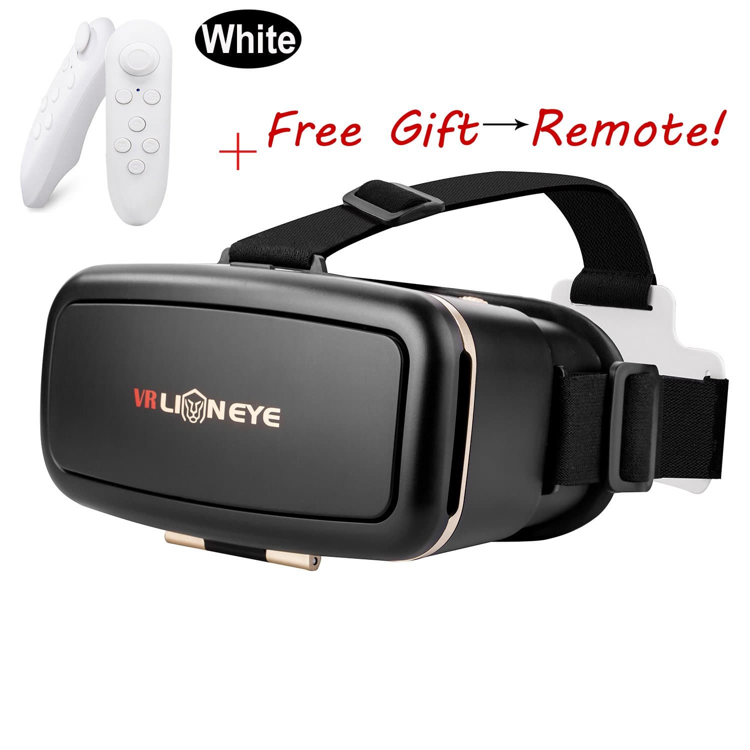 Caeze Lioneye 3D VR Virtual Reality Headset 3D Glasses for 3D Movies and Games(Focal and Pupil Distance Adjustable Headset for iPhone Samsung Moto LG Nexus HTC, and Other smartphoneWhite Remote)