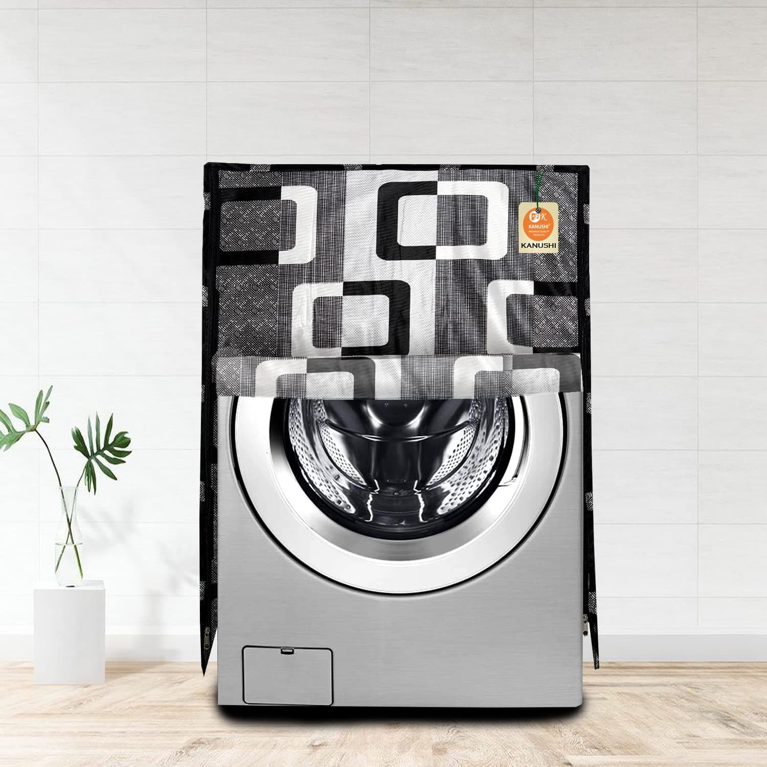 KANUSHI Industries® Washable & Dustproof Front Load Automatic Washing Machine Cover (Suitable for 6 Kg, 6.5 kg, 7 kg, 7.5 kg) (WASMAC-BLACK-BOX-FRONT-01)