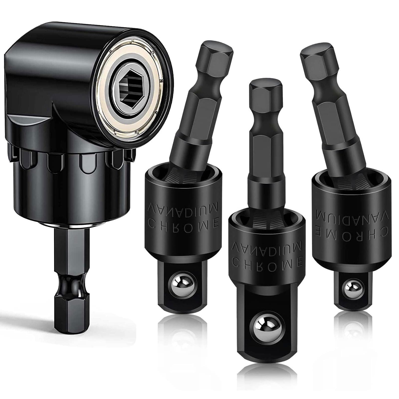 Flexible Drill Bit Extension Set with Right Angle Attachment, 360° Rotatable 1/4 3/8 1/2" Impact Grade Socket Adapter Sets for Cordless Drill & Screwdriver, Power Drill & Driver