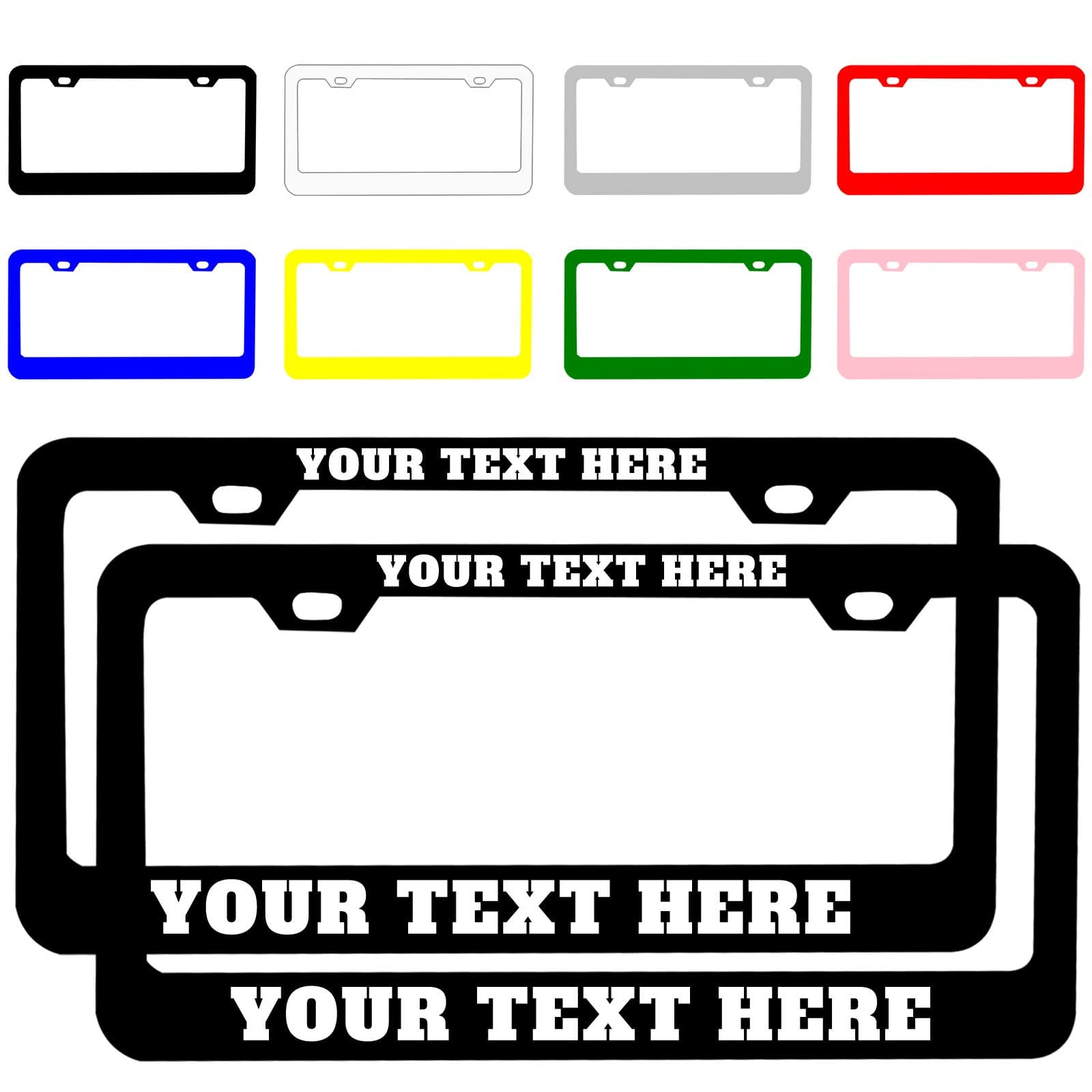 Amlion Personalized Custom License Plate Frames for Cars, Customized Design Metal License Plate Holder with Text, 12"x6" (2 PCS,Black)