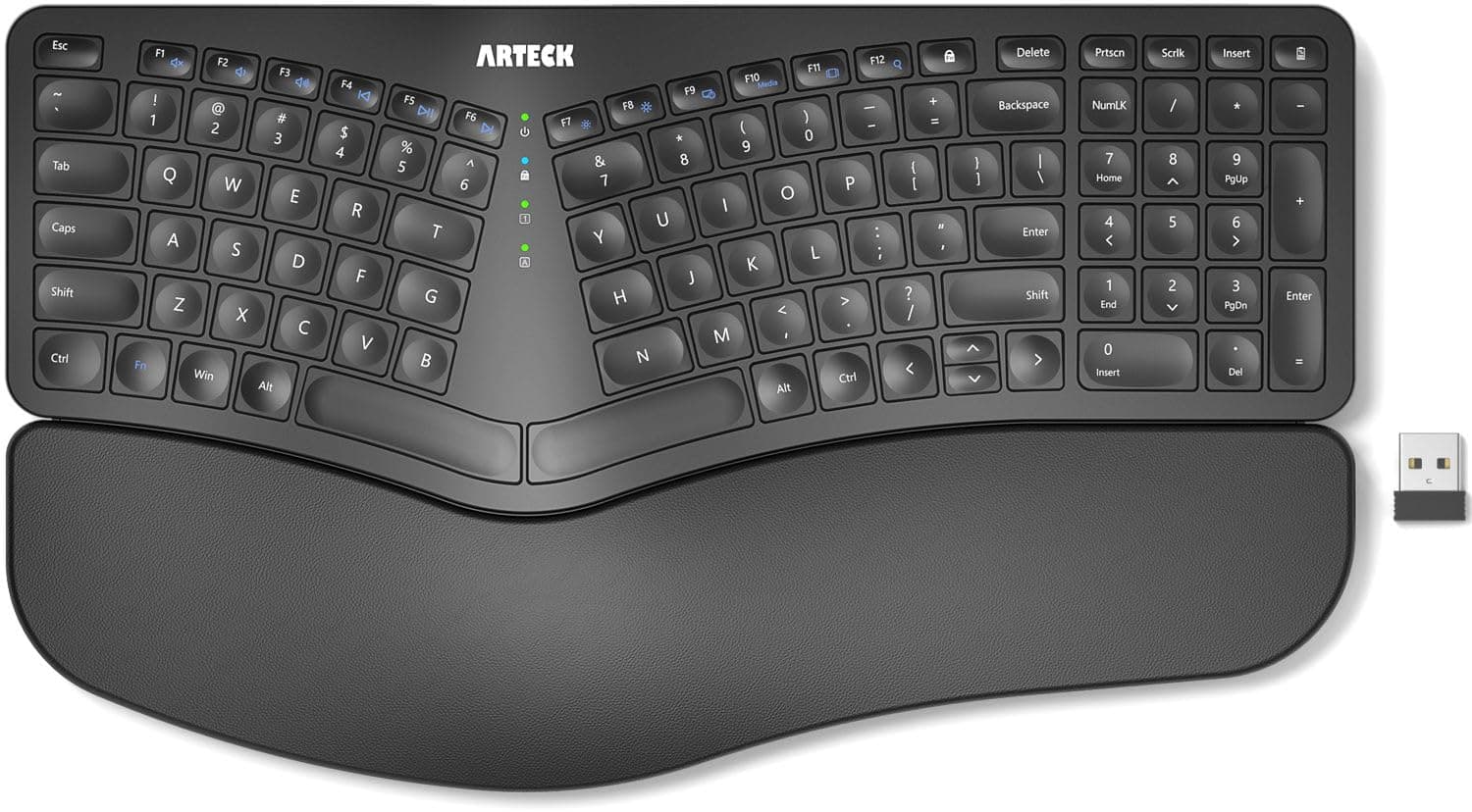 Ergonomic Split Keyboard with Padded Wrist Rest, 2.4G USB Wireless Comfortable Split Keyboard with Natural Ergonomics, for Windows Computers and Laptops
