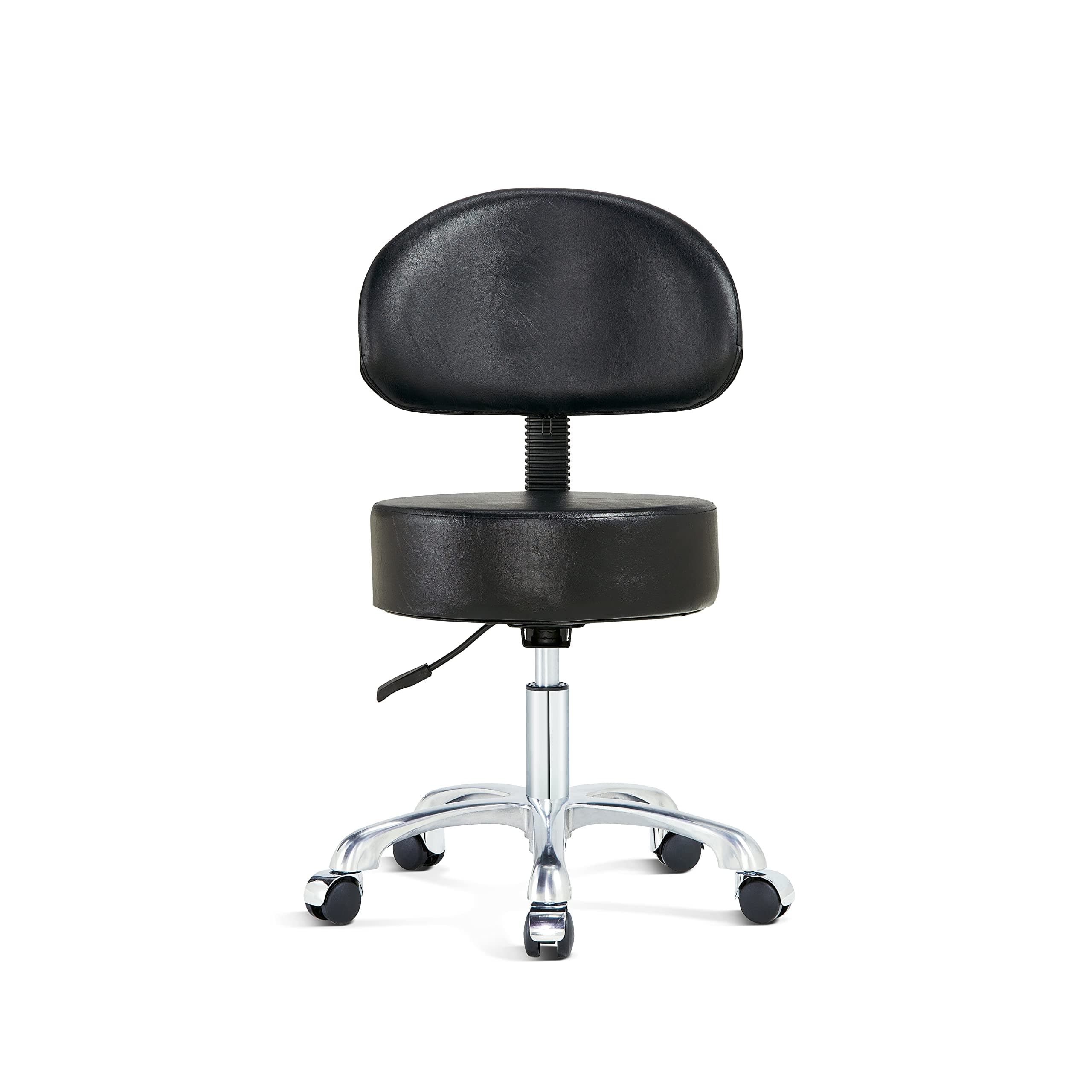 Swivel Rolling Stool Round Chair,Thick Sturdy Padding,Adjustable Stool with Wheels for Doctor,Medical,Massage Salon,Office,Shop(Black) (with Back, Black)