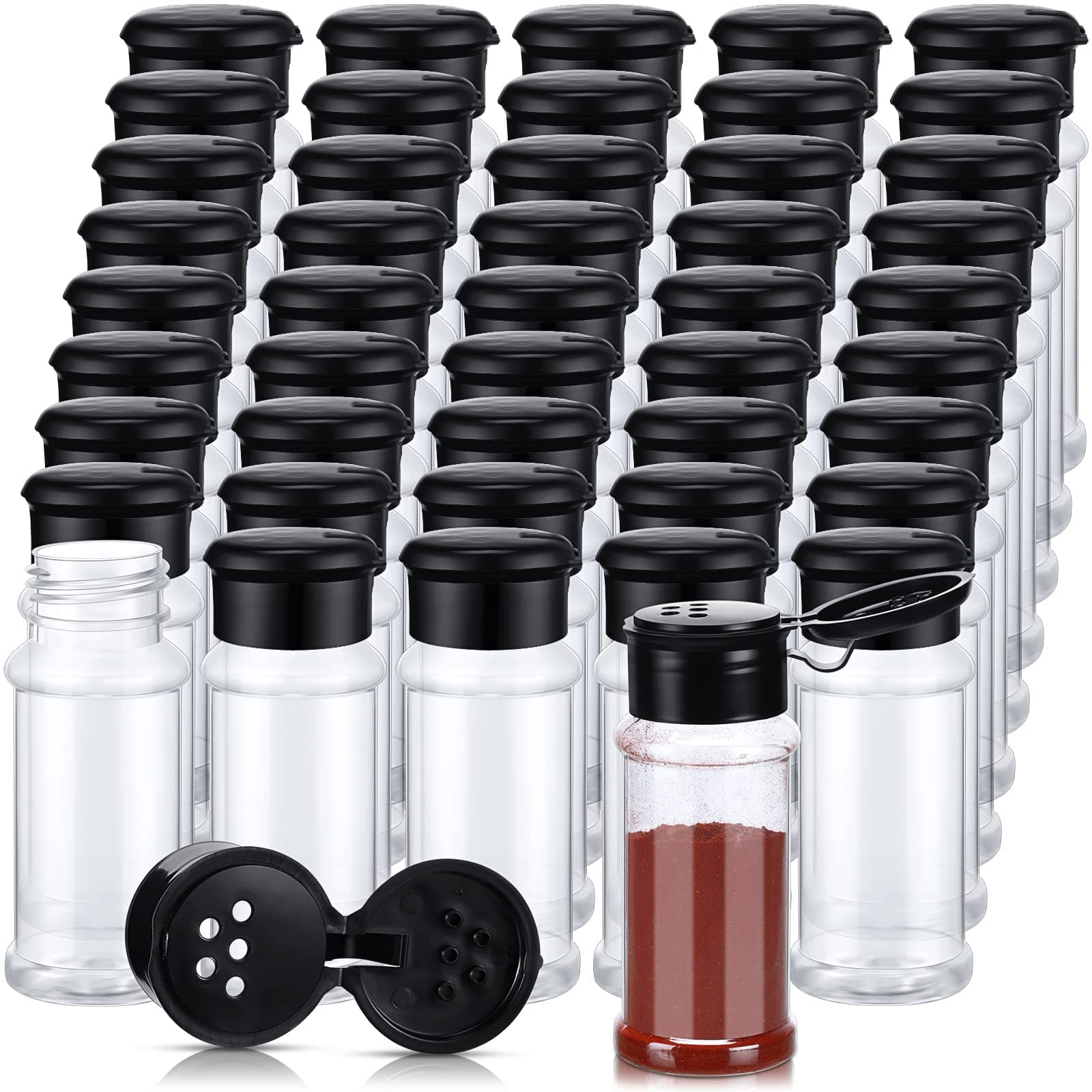 50 Pcs Plastic Spice Jars with Shaker Lids Containers Black Plastic Spice Bottles Seasoning Shaker Jars 3.3 Oz/ 100ml Seasoning Holder for Storing Herbs Powders
