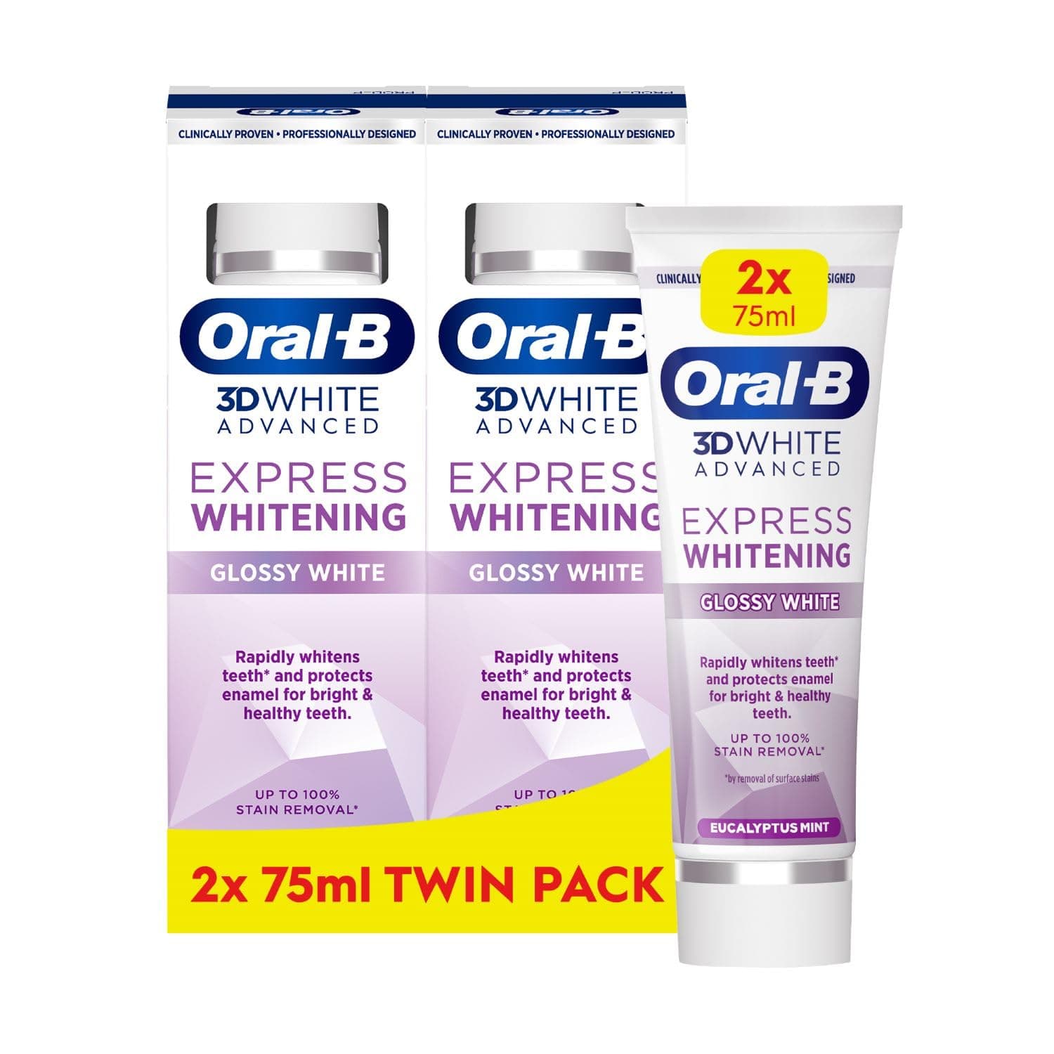 3D White Advanced Express Whitening Toothpaste Glossy White 2 x 75ml Twin Pack