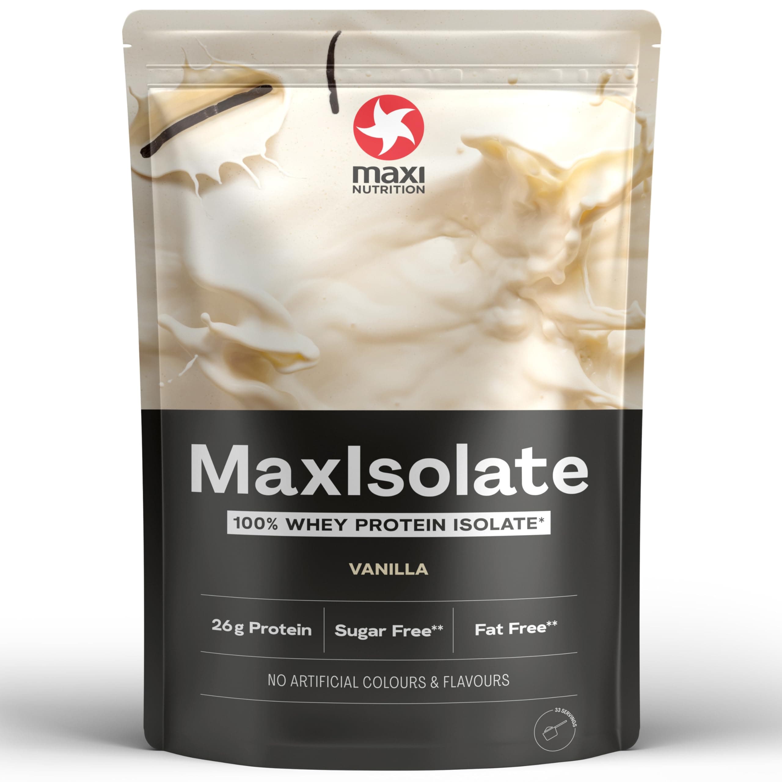 Maxi Nutrition 100% Whey Protein MaxIsolate | Low Sugar & Fat | No Artificial Flavors | Vegetarian Diet | Gluten Free | For a Delicious Protein Shake With Natural Vanilla Flavor | 1 kg