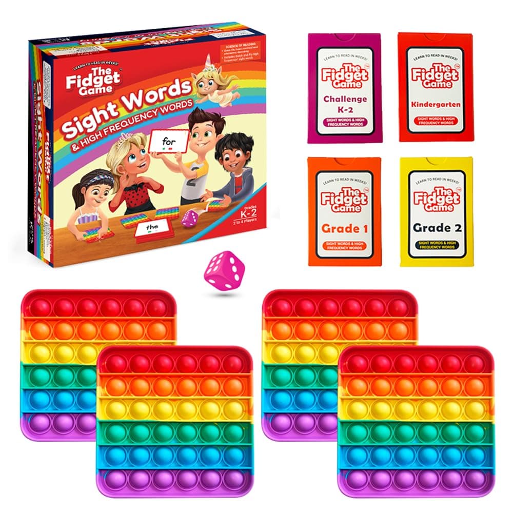 The Fidget Game Sight Words - Learn to Read in Weeks, Master 220 High-Frequency Dolch Sight Words. Curriculum-Appropriate Reading Game for Pre-K to Grade 3 - NO-Letters Popping Mats & Dice Included
