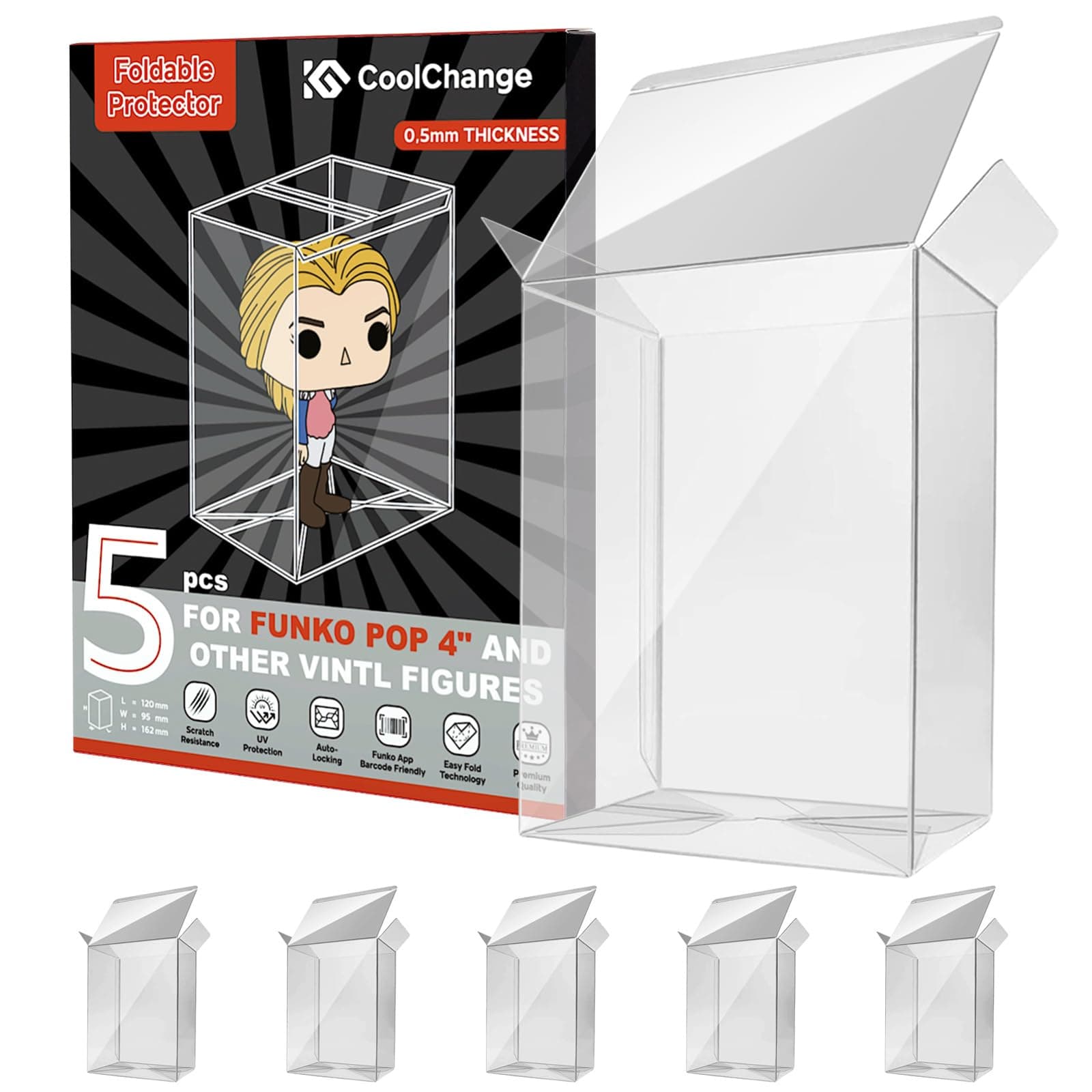 CoolChange 0.5 mm Protective Case Compatible with Funko POP! | Protector Case for Pop 4 Inch Packaging | Figure Protector | Pack of 5