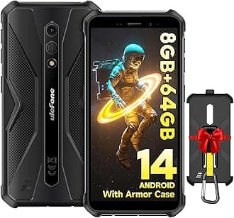 Ulefone Armor X12 Pro Rugged Smartphone Android 14, 8GB + 64GB/256GB SD 5,45'' HD+ 13MP+8MP 4860mAh IP68/IP69K Waterproof phones 4G Dual SIM Free Unlocked Face ID/NFC/OTG/GPS, UK Version - Black