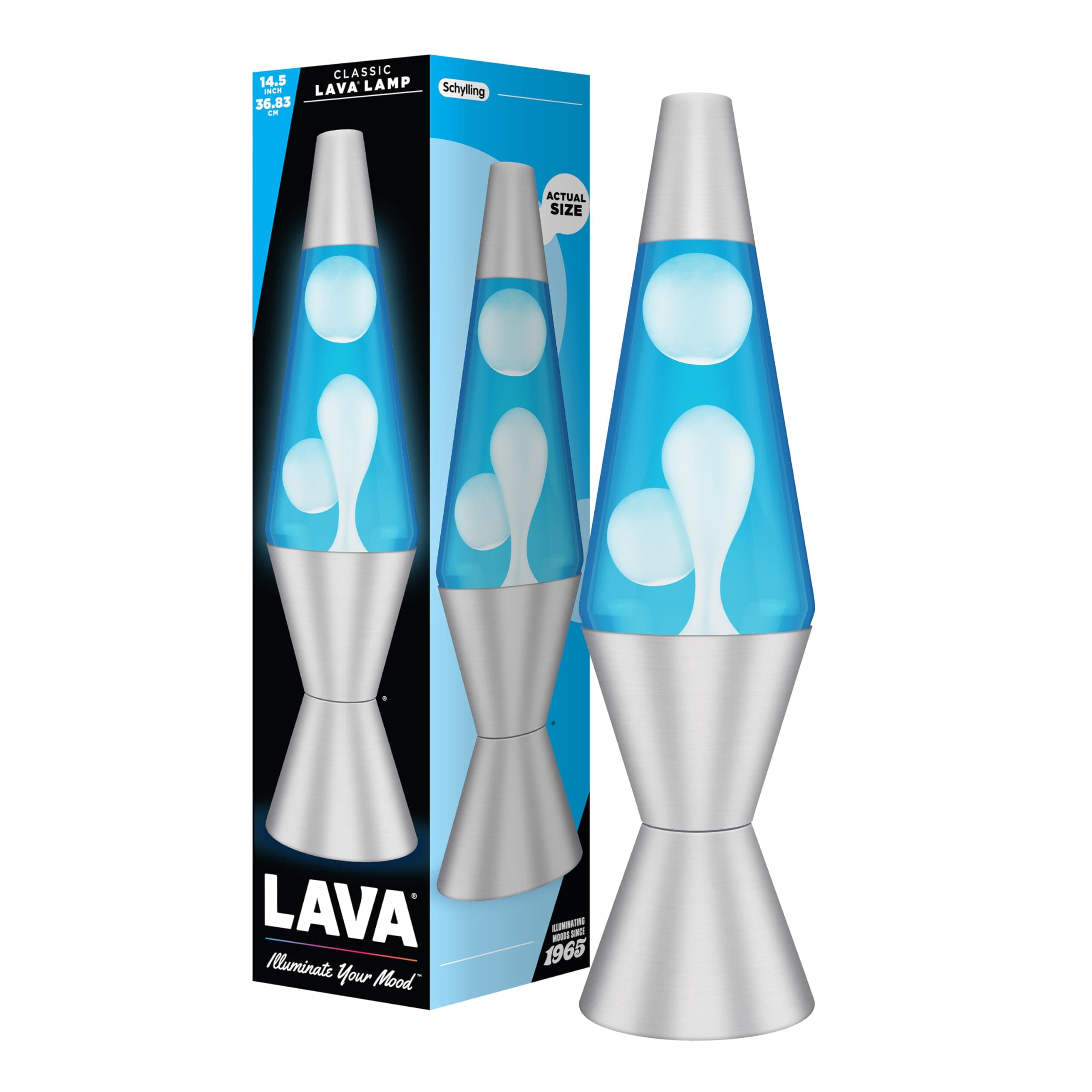 Lava Lamp 2103, White Wax, Blue Liquid, Silver Base and Cap, Original 14.5 inch LAVA® Motion Lamp to Illuminate Your Mood