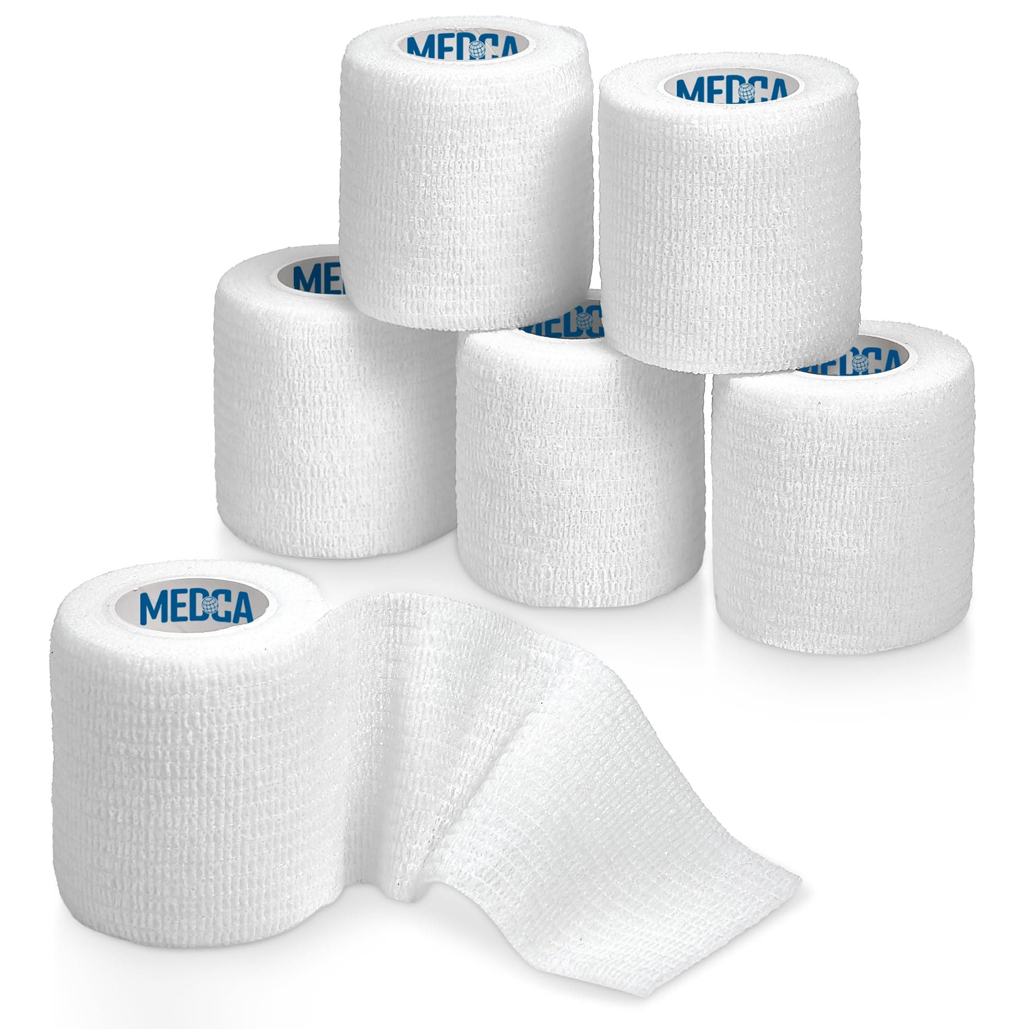 6 Pack, Self Adherent Cohesive Tape - 2” x 5 Yards, Self Adhesive Bandage Rolls & Sports Athletic Wrap for Ankle, Wrist, Knee Sprains and Swelling, Vet Wraps in White Color