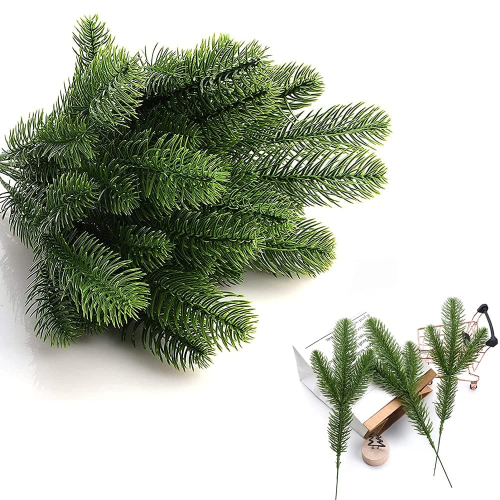 30 Pcs Artificial Pine Branches, 28cm Garland Green Plants Pine Needles Christmas Artificial Fir Branches Fake Pine Tree Branches Pine Needle Garland for Christmas Home Decor DIY Craft Wreath