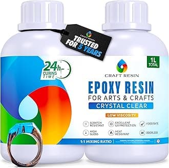 CRAFT RESIN 1L Crystal Clear Epoxy Resin Kit - Food Safe & UV Resistant for DIY Art, Wood, Jewellery Making, Coasters, Mould Casting Resin Epoxy - Low Viscosity, Self Leveling for Beginners & Pros