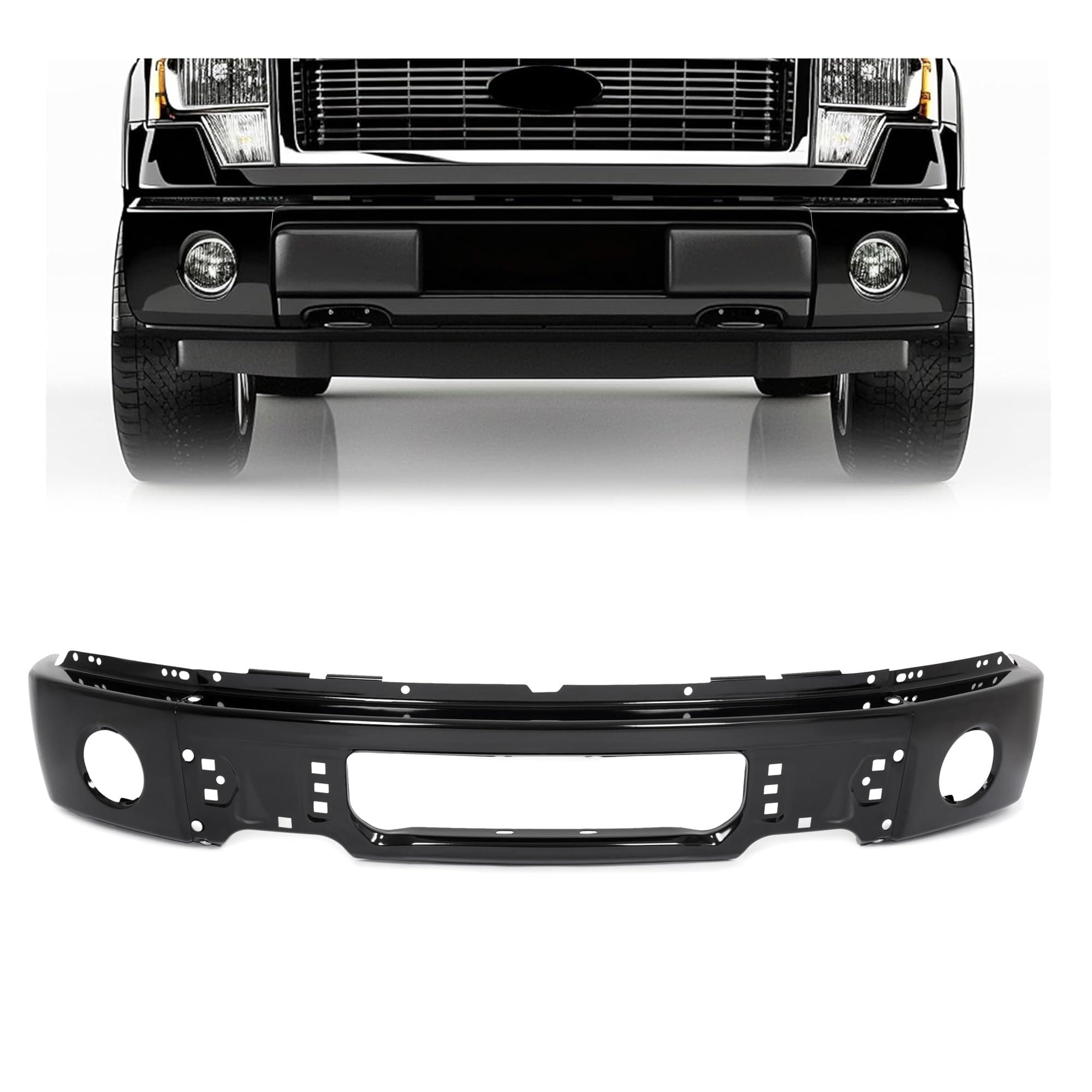HECASA 3Pcs Front Bumper Face Bar Compatible with 2009-2014 Ford F150 W/O Fog Light Holes Replacement for 9L3Z17757DPTM FO1002413 Electrophoresis Black w/Fog Light Holes Steel Unassembled