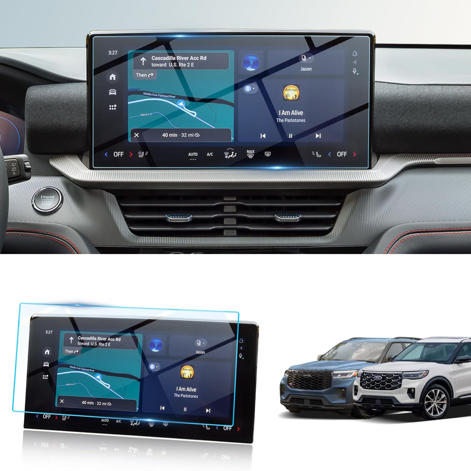 BIBIBO - 2025 Explorer Screen Protector for 2025 Ford Explorer (Active/T-Line/ST/Latinum) 13.3" Screen 2025 Ford Explorer Radio, Tempered Glass Accessories