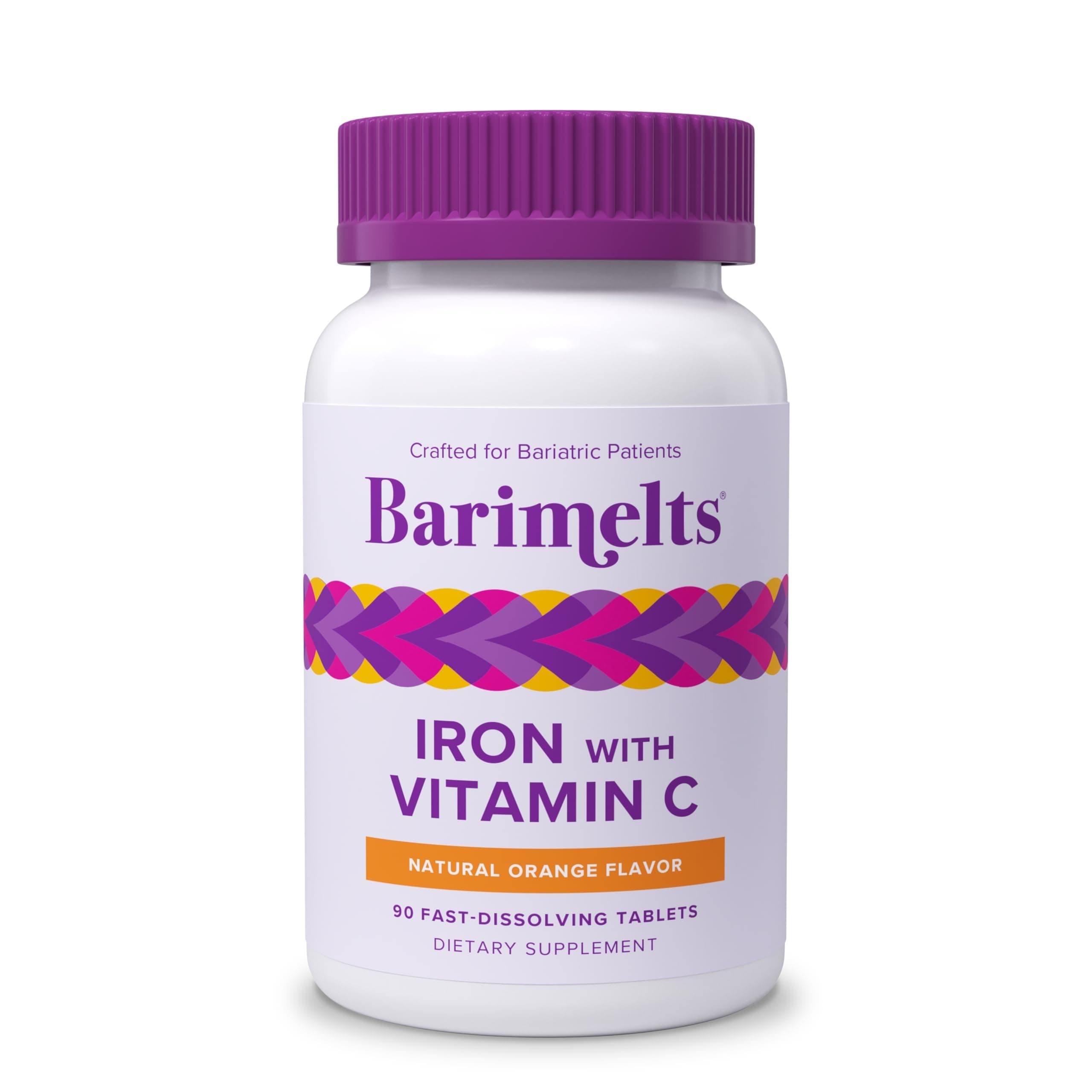 Iron with Vitamin C, 90 Fast-Dissolving Tablets (1-Month Supply), Sugar-Free Bariatric Iron Supplement for Women, Natural Orange Flavor​