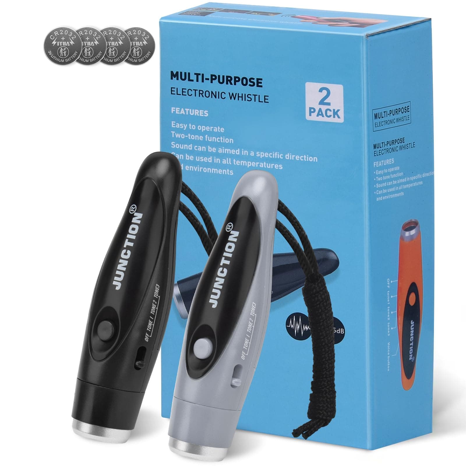 Electronic Whistles 2 Pack, Handheld 3 Tones High Volume Electric Whistles with Lanyard for Teacher, Coaches, Referees, Training Whistle, Loudest Outdoor Emergency Whistle, Sports Whistle Gifts